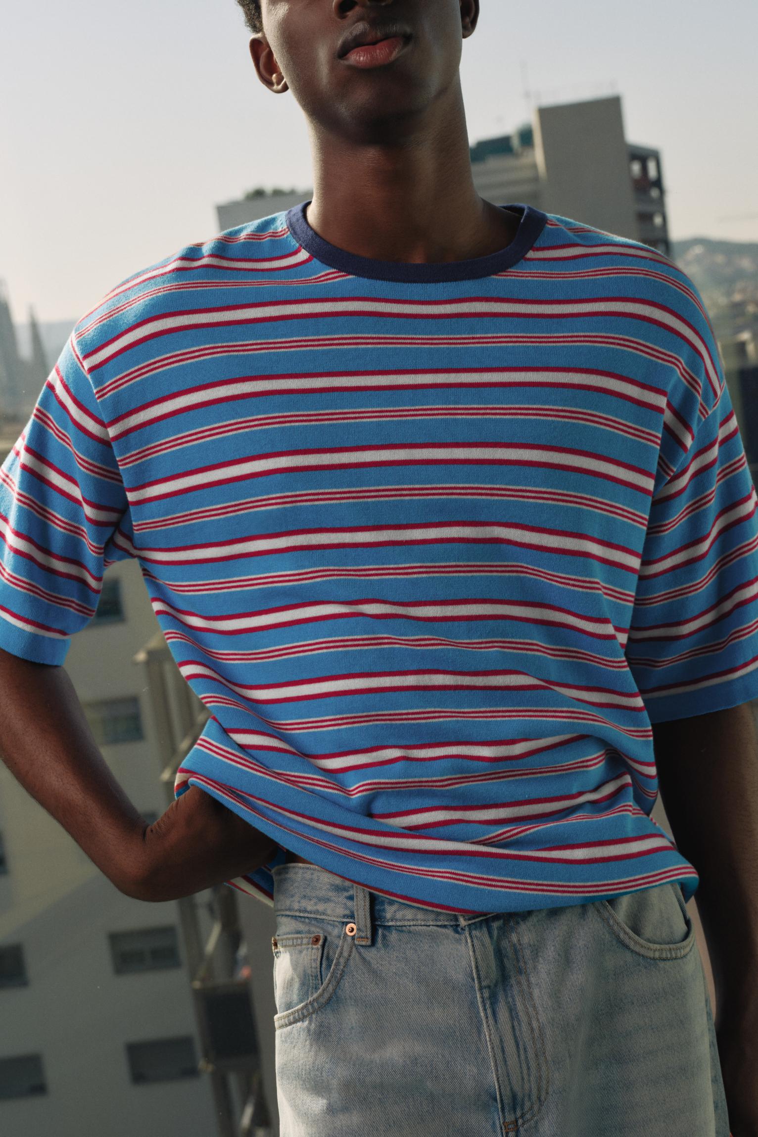 Striped knit T-shirt — Pale blue