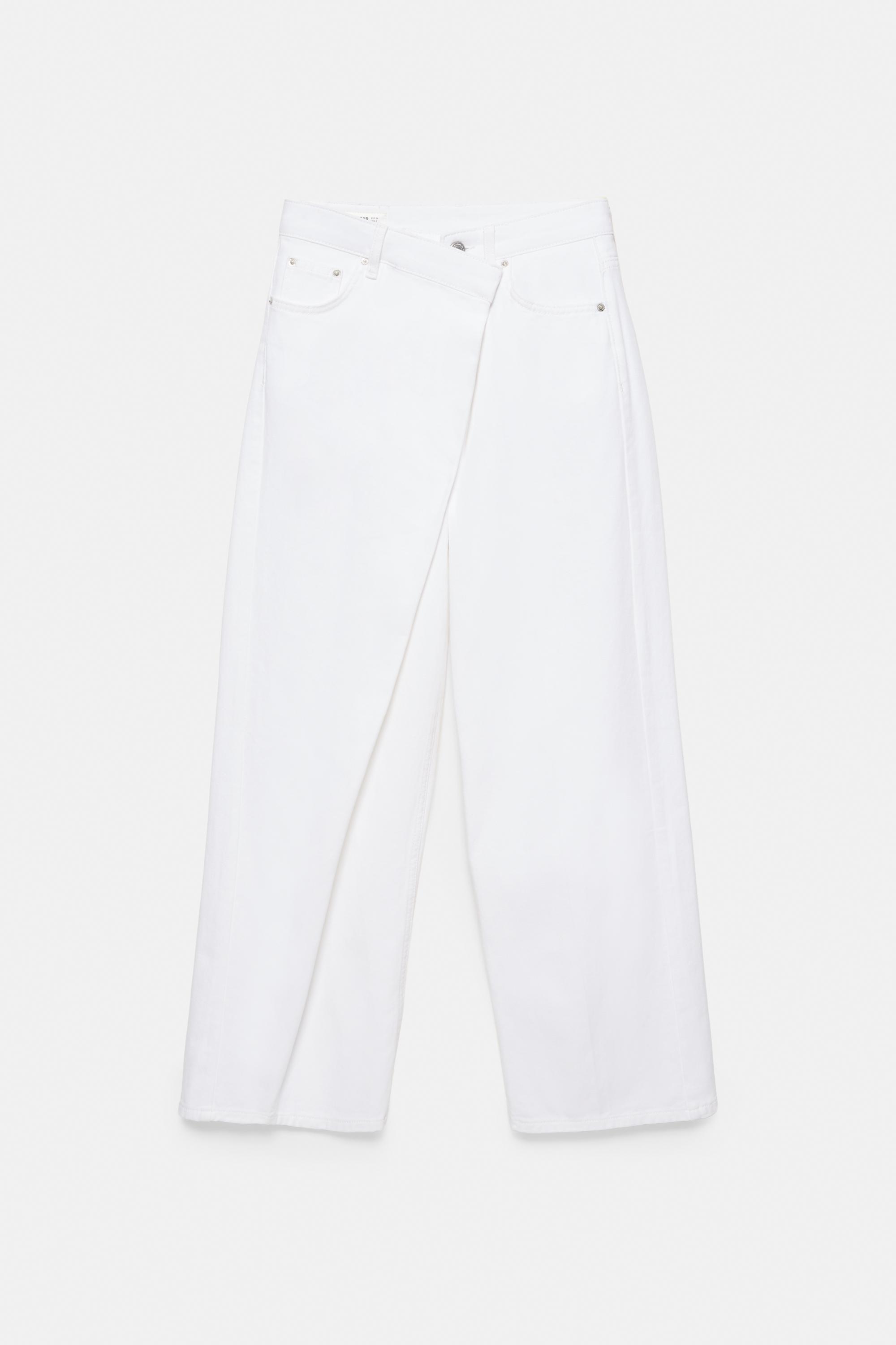 White crossover waist baggy jeans — White