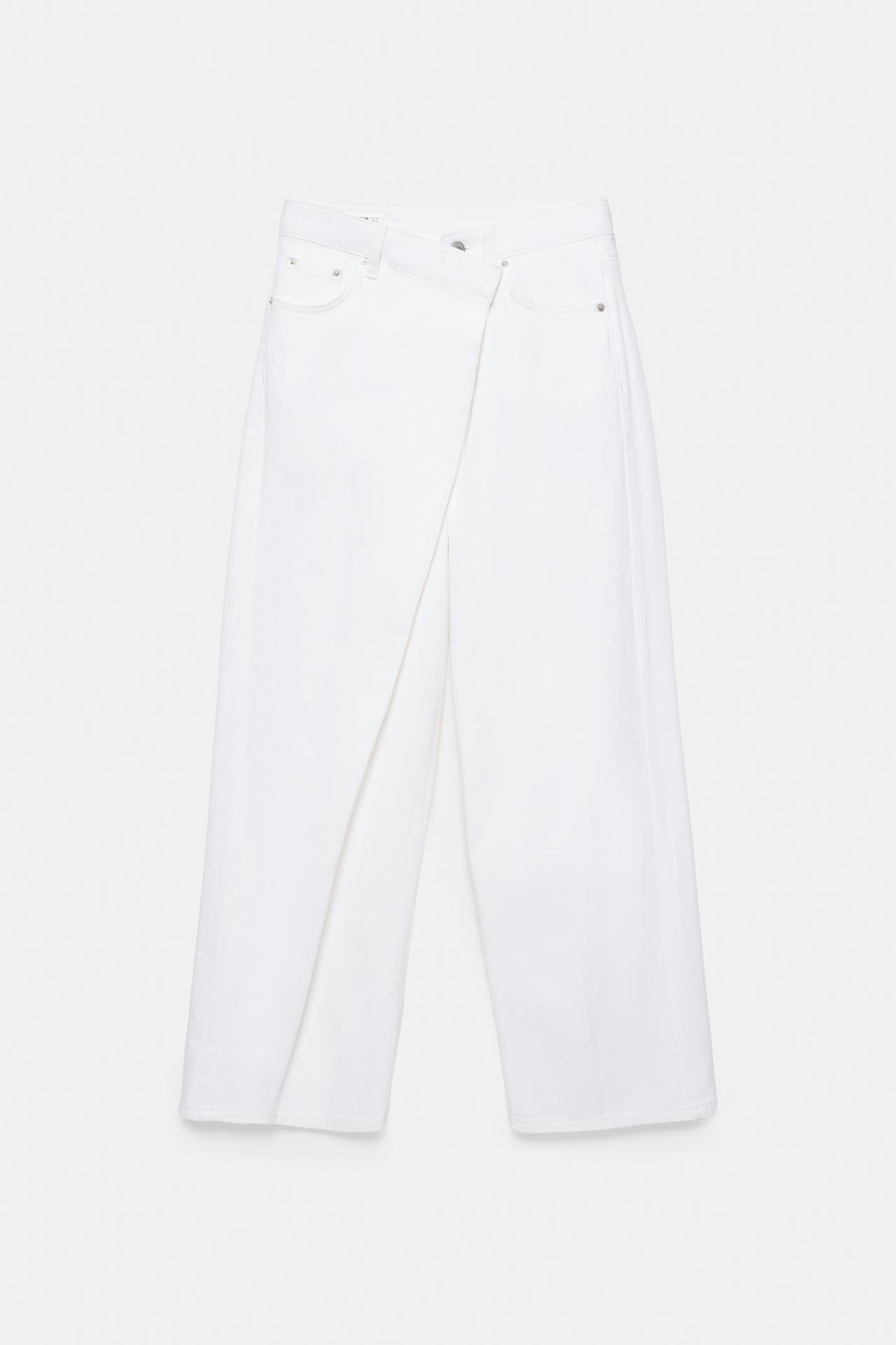 White crossover waist baggy jeans — White