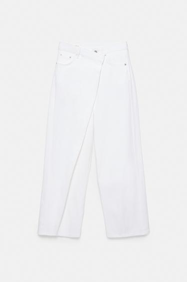 White crossover waist baggy jeans — White 6
