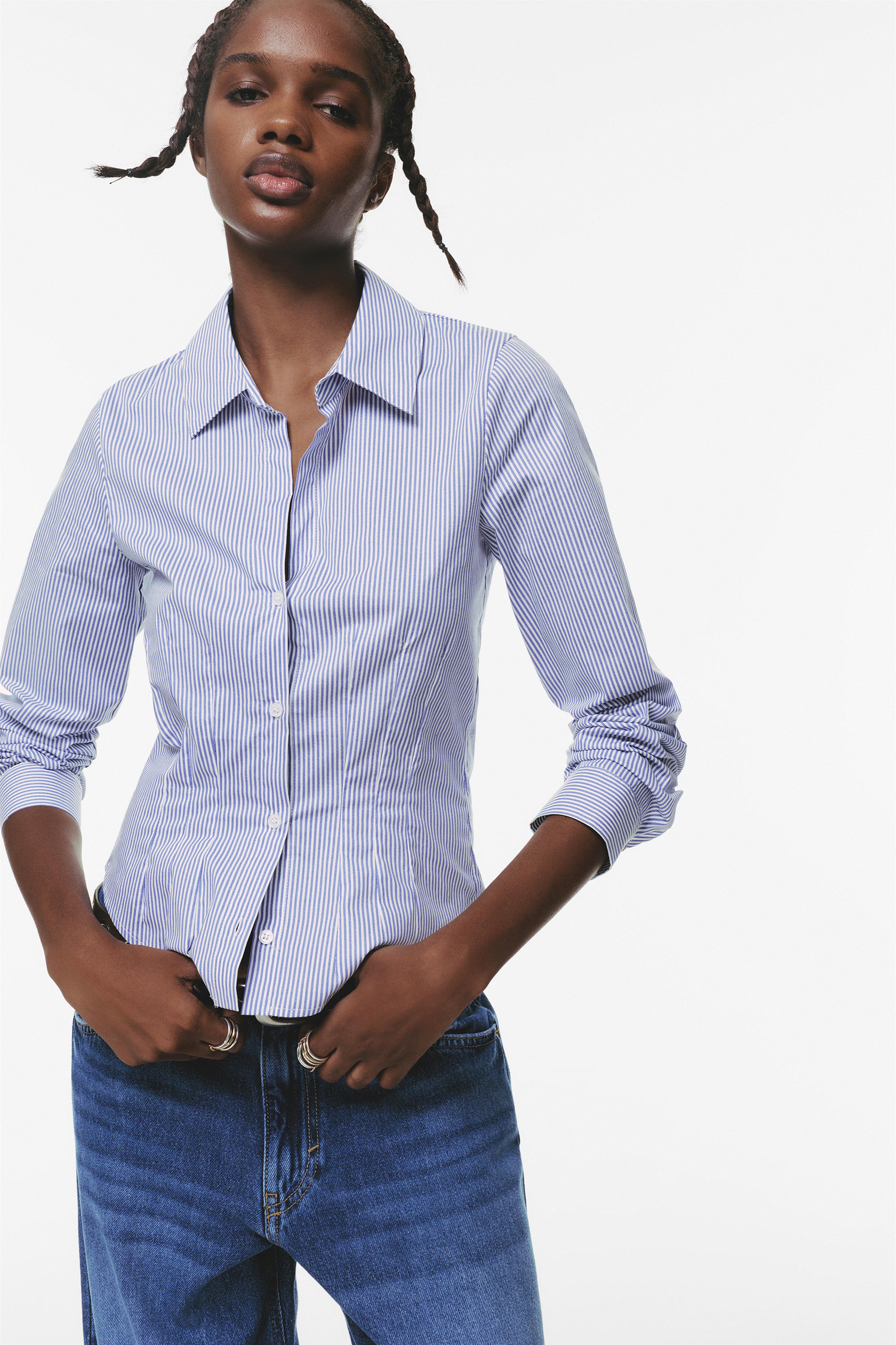 Poplin yırtmaçlı dar kesim gömlek - Görsel 99