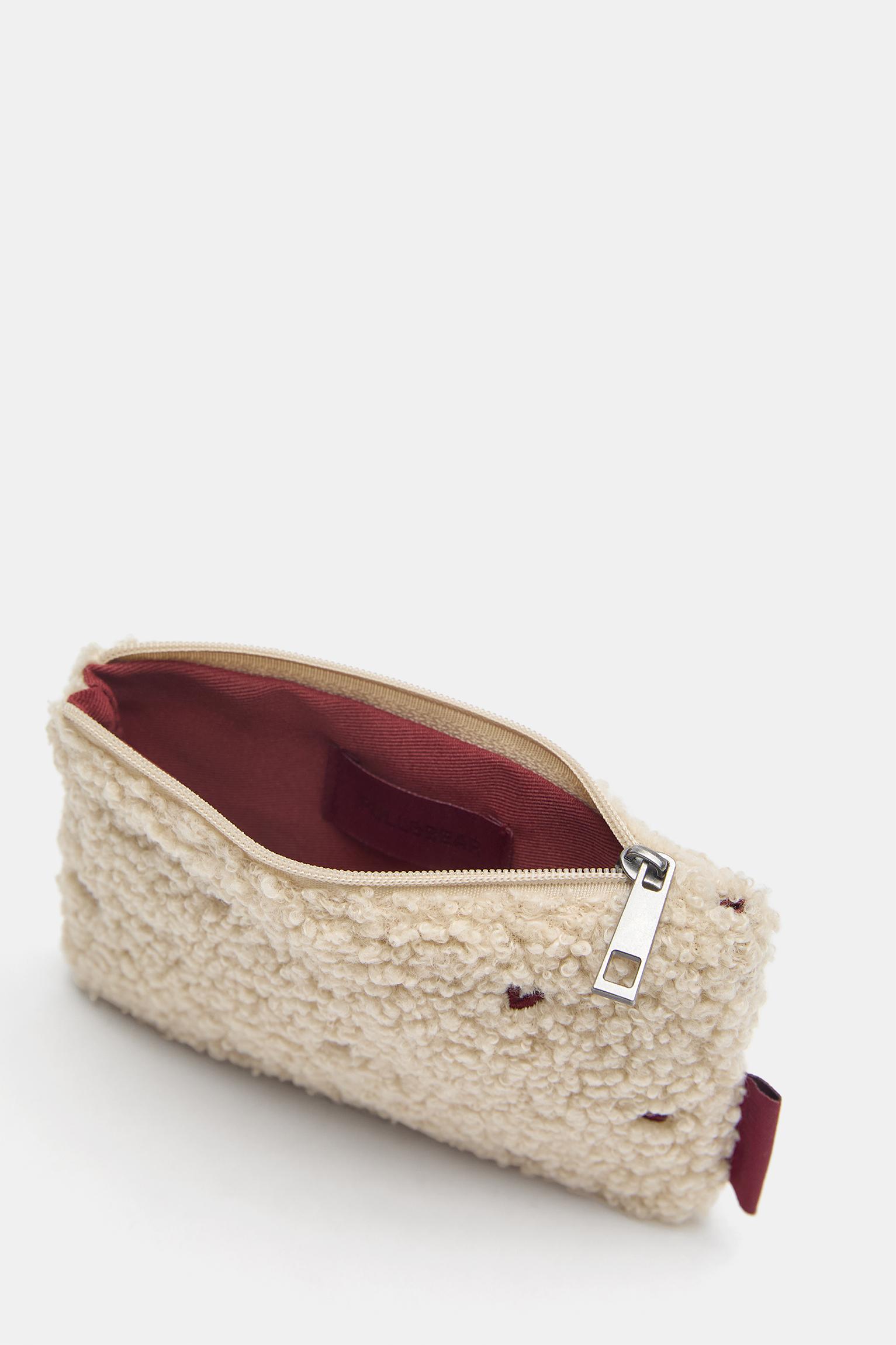 Faux shearling floral wallet — Ecru