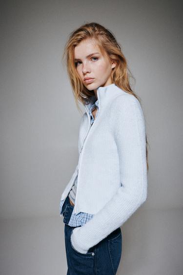 Ribbed zip-up cardigan — Pastel blue 5
