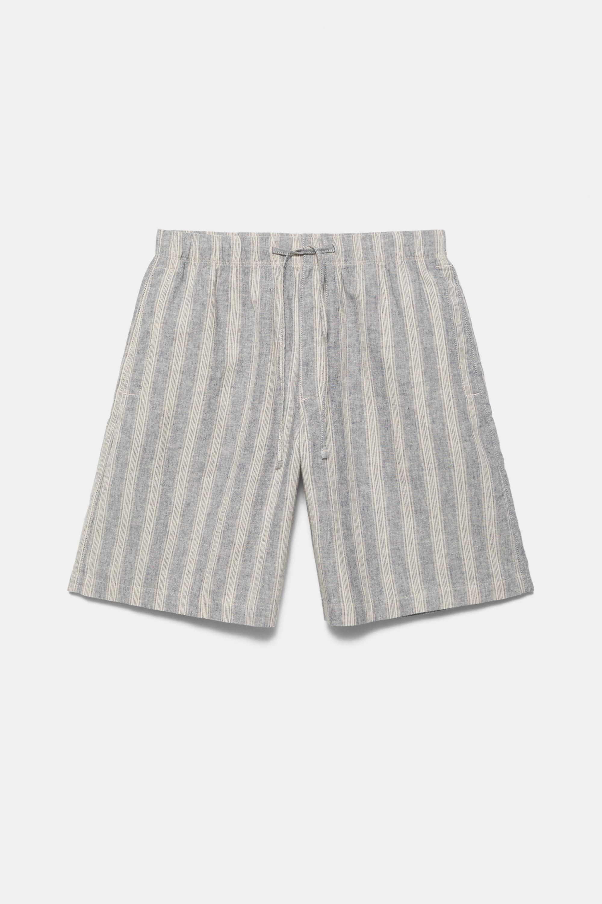 Linen blend Bermuda jogger shorts — Striped