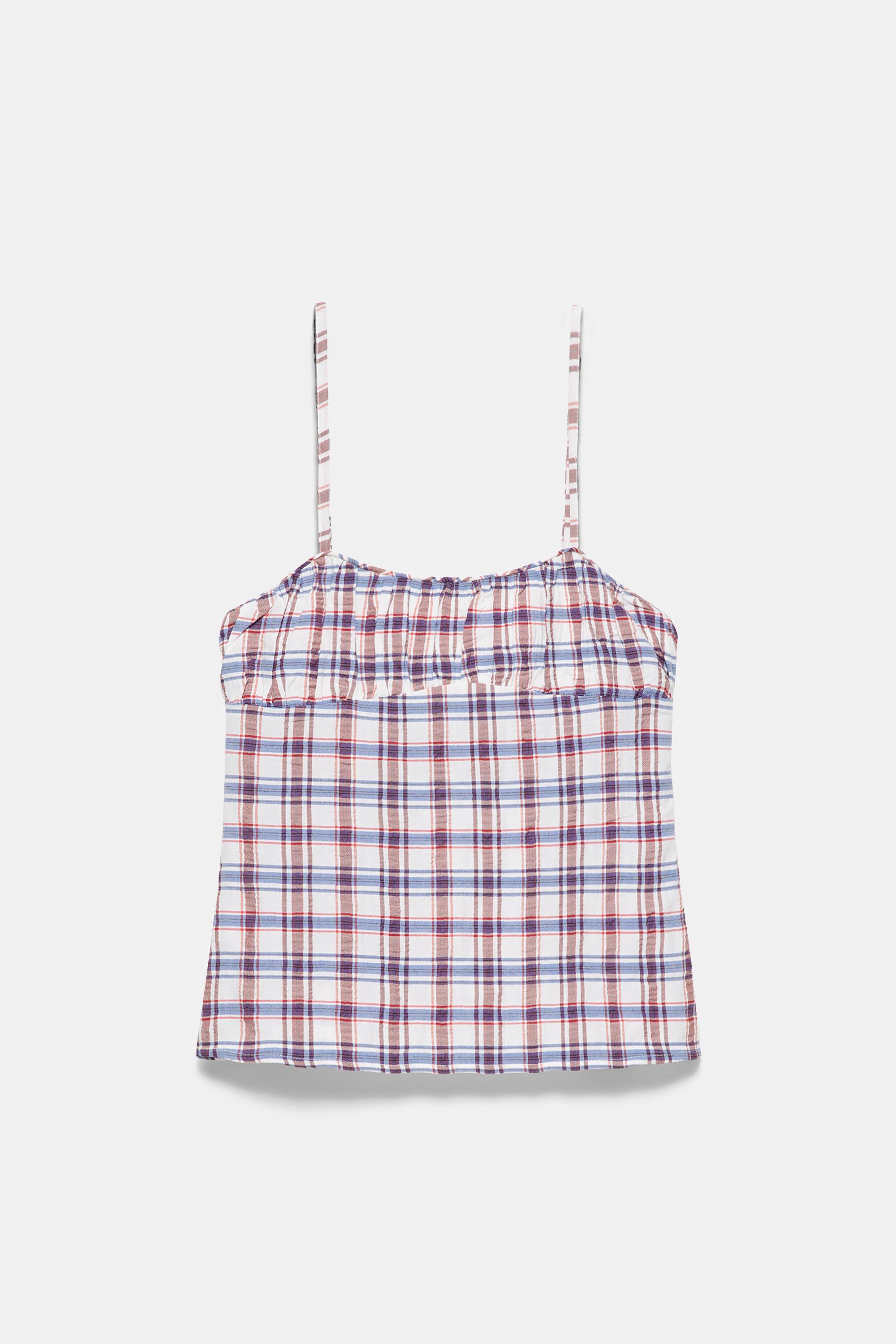 Check-print strappy top — Blue