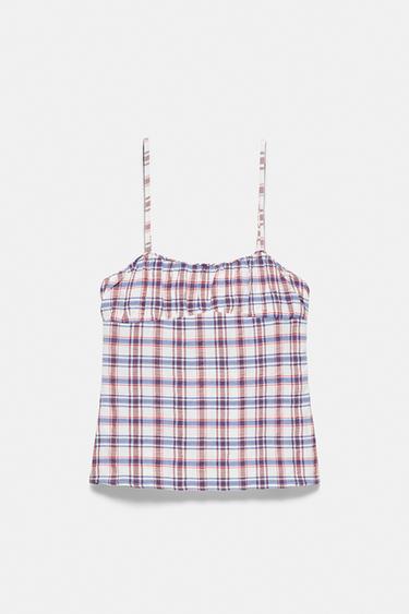 Check-print strappy top — Blue 5