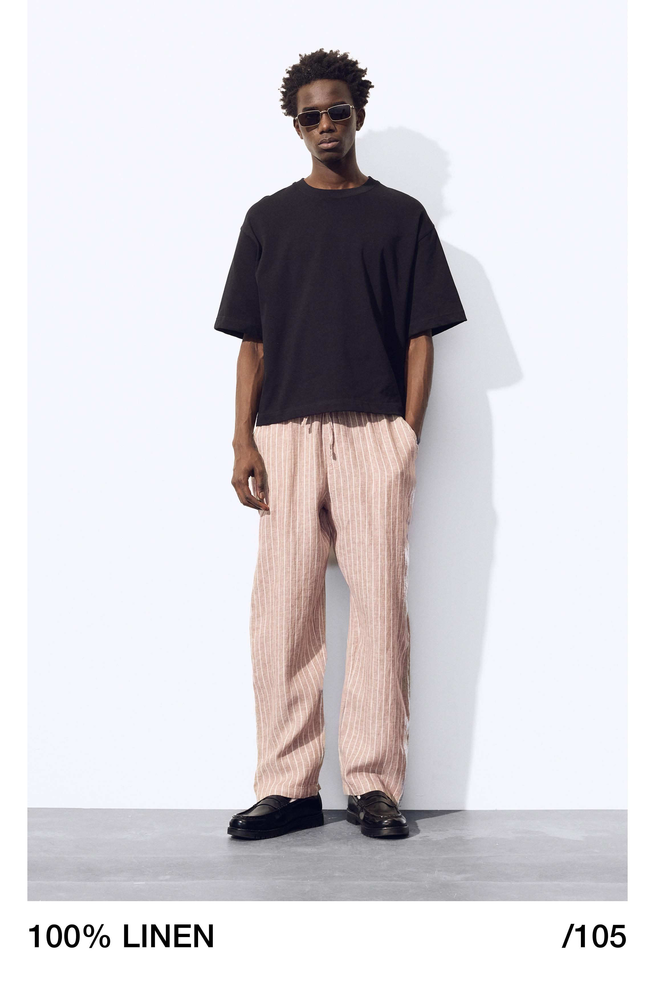 100% linen jogger trousers — Striped