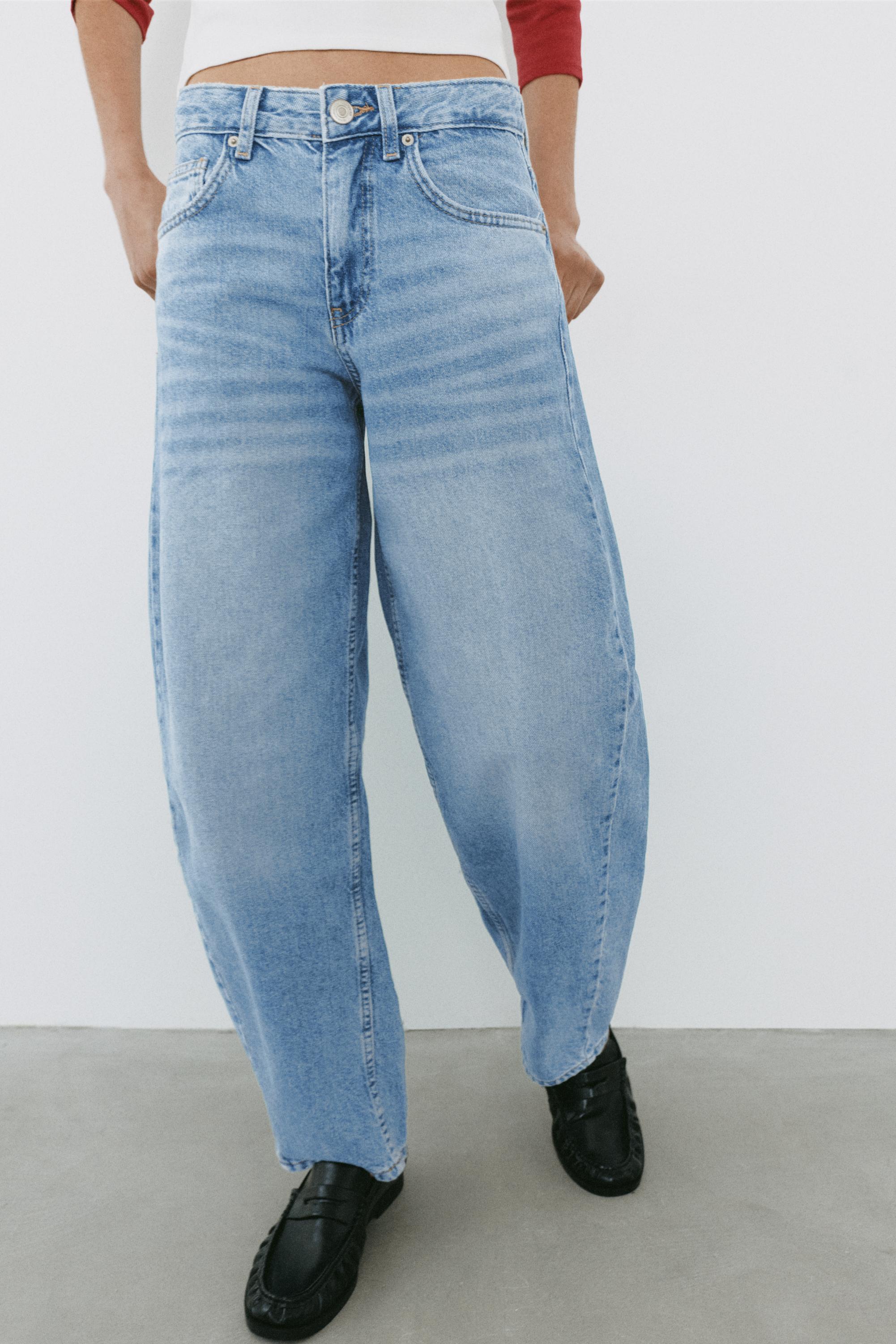 Low-rise barrel jeans — Medium blue