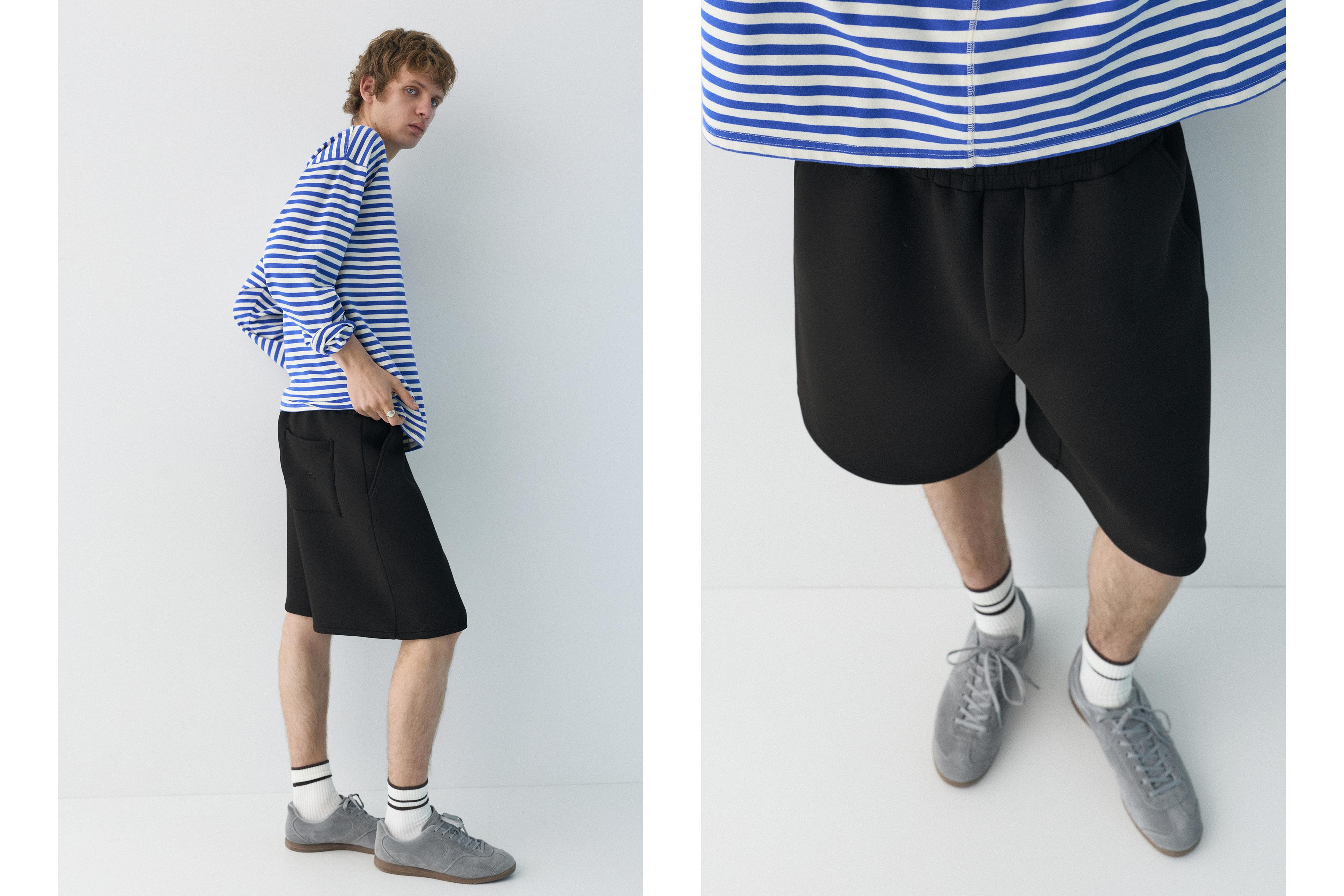 Neoprene-effect jogger Bermuda shorts — Black