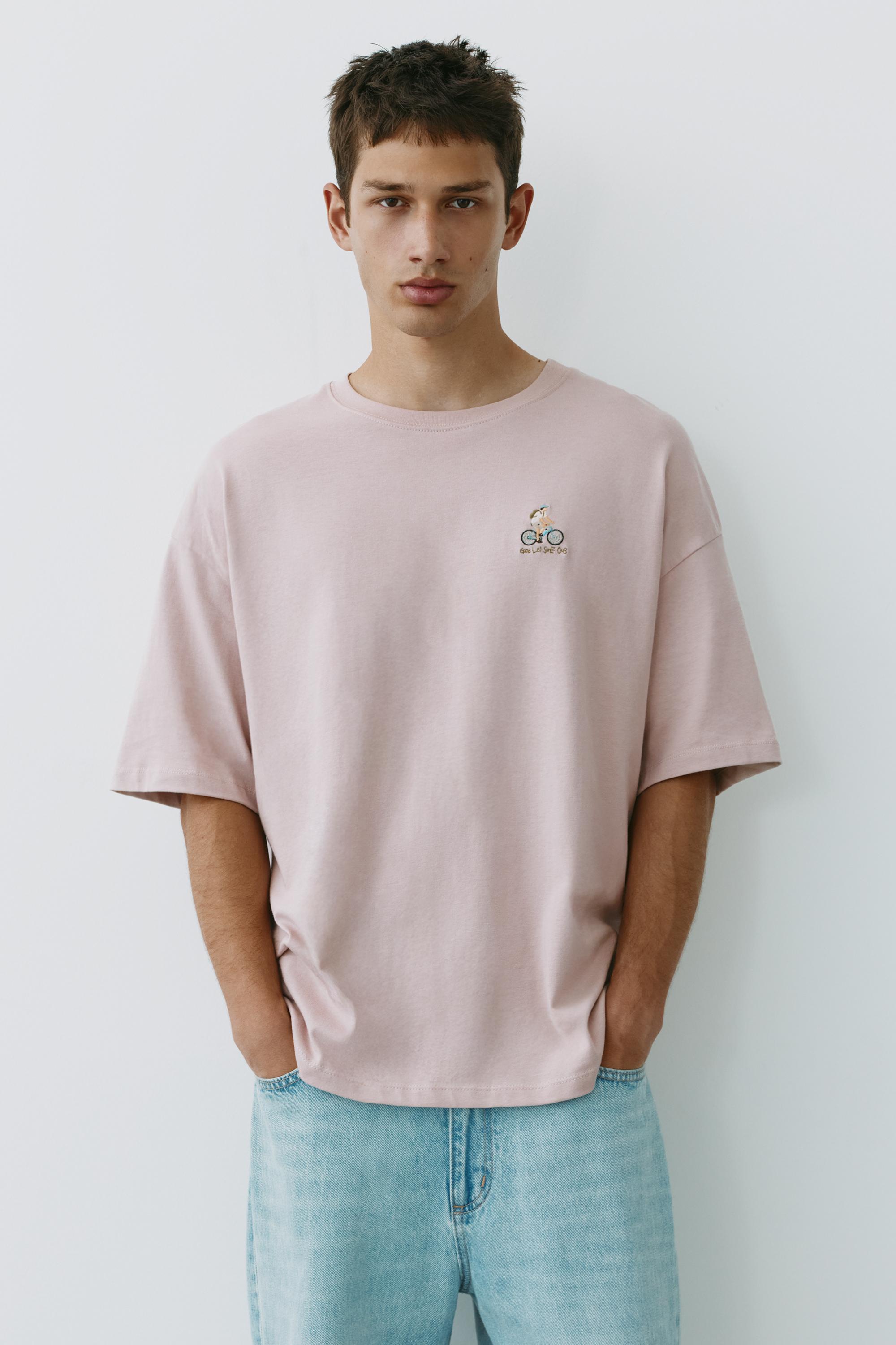 Relaxed fit bicycle embroidery T-shirt — Pale lilac