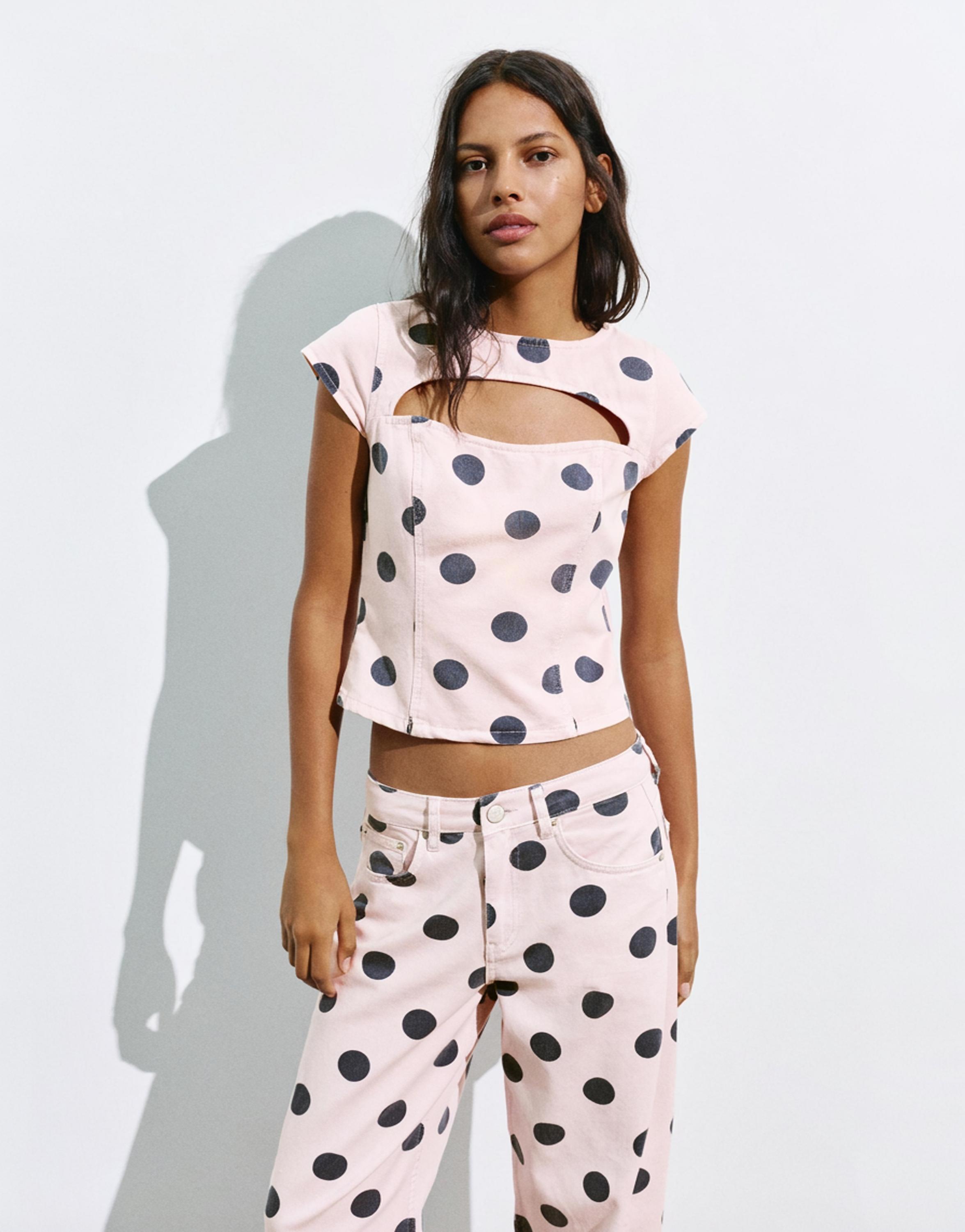 Polka dot cut-out top — Pink