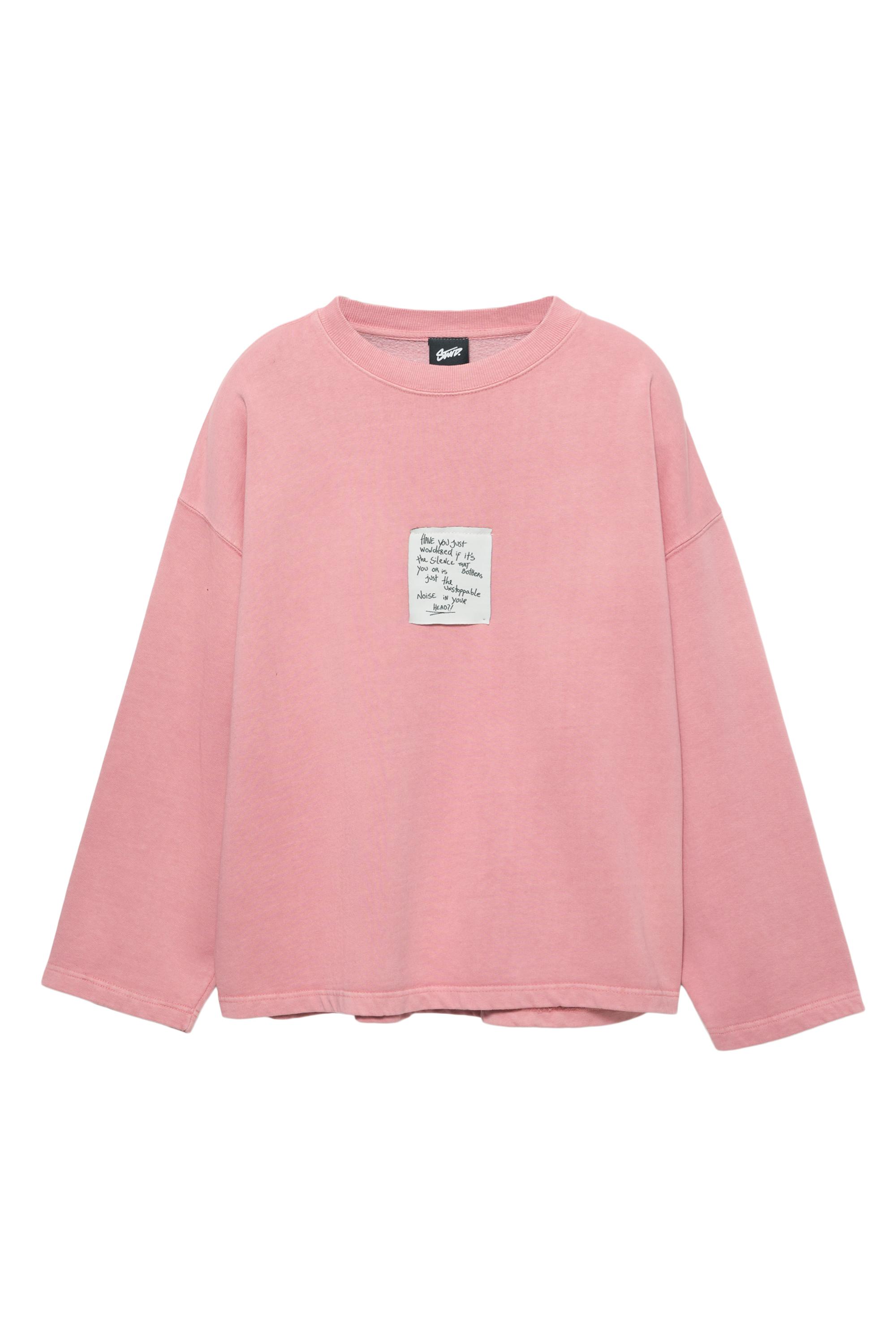 Etiket detaylı pembe sweatshirt - Görsel 4