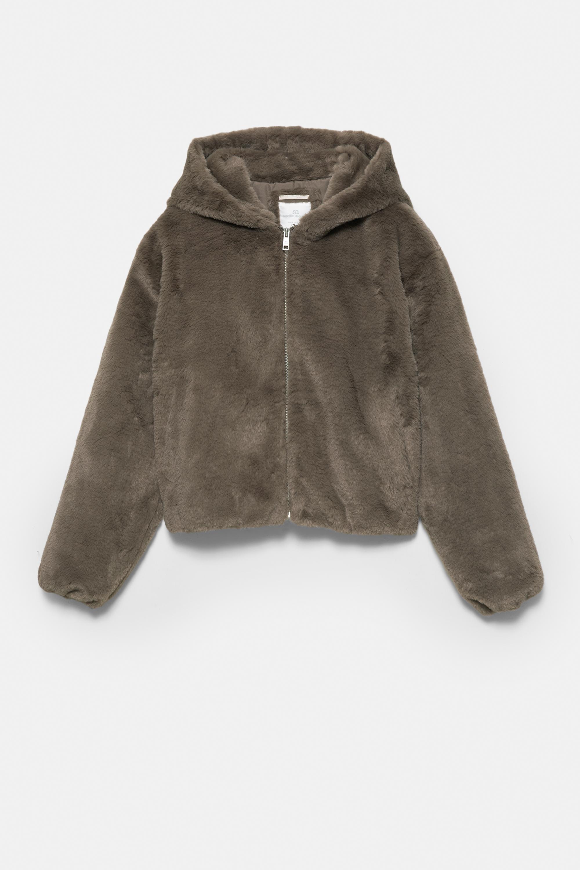 Kapüşonlu suni kürk ceket - Görsel 3