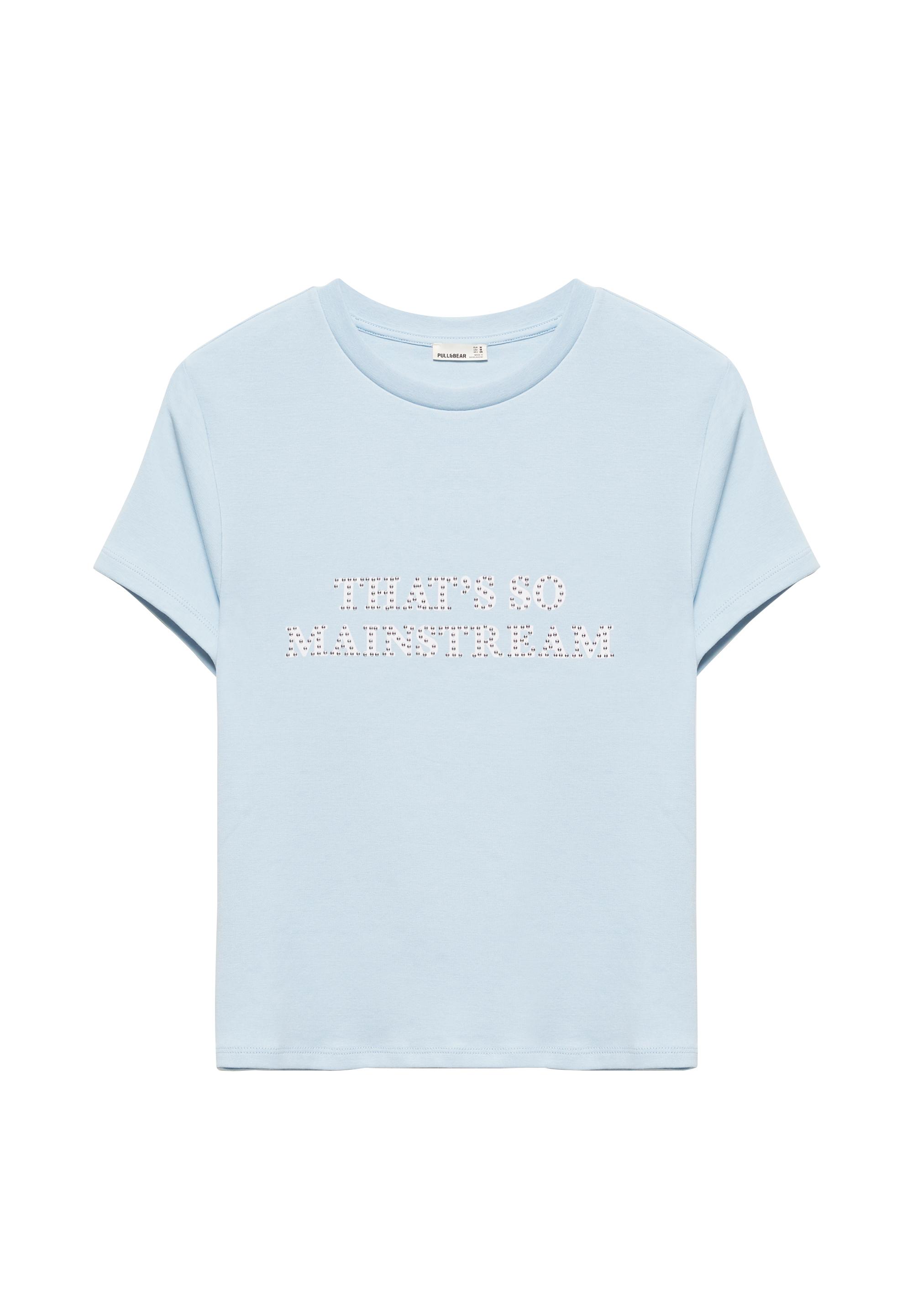 Studded slogan T-shirt — Pale blue