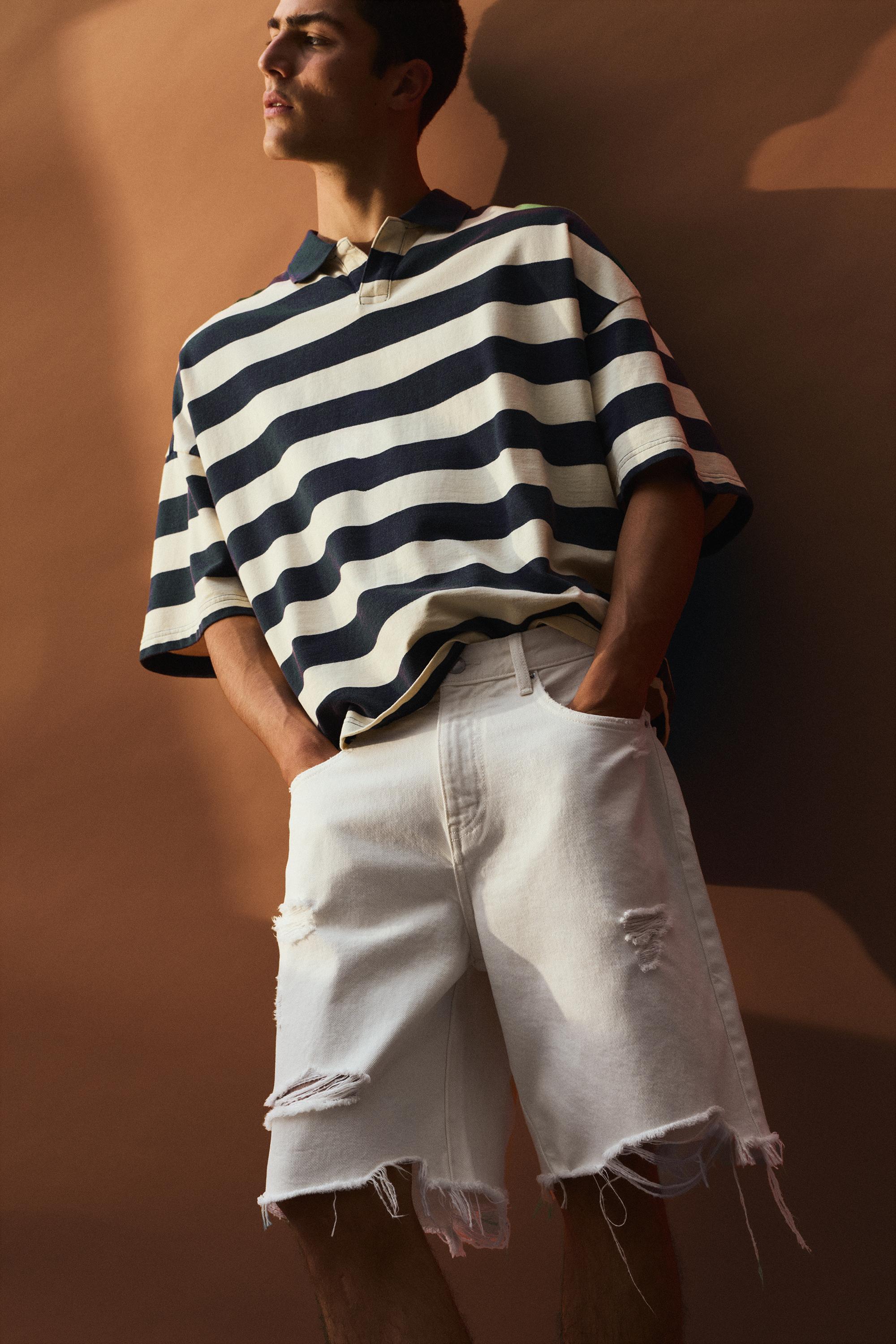 Straight-leg denim Bermuda shorts — Ecru