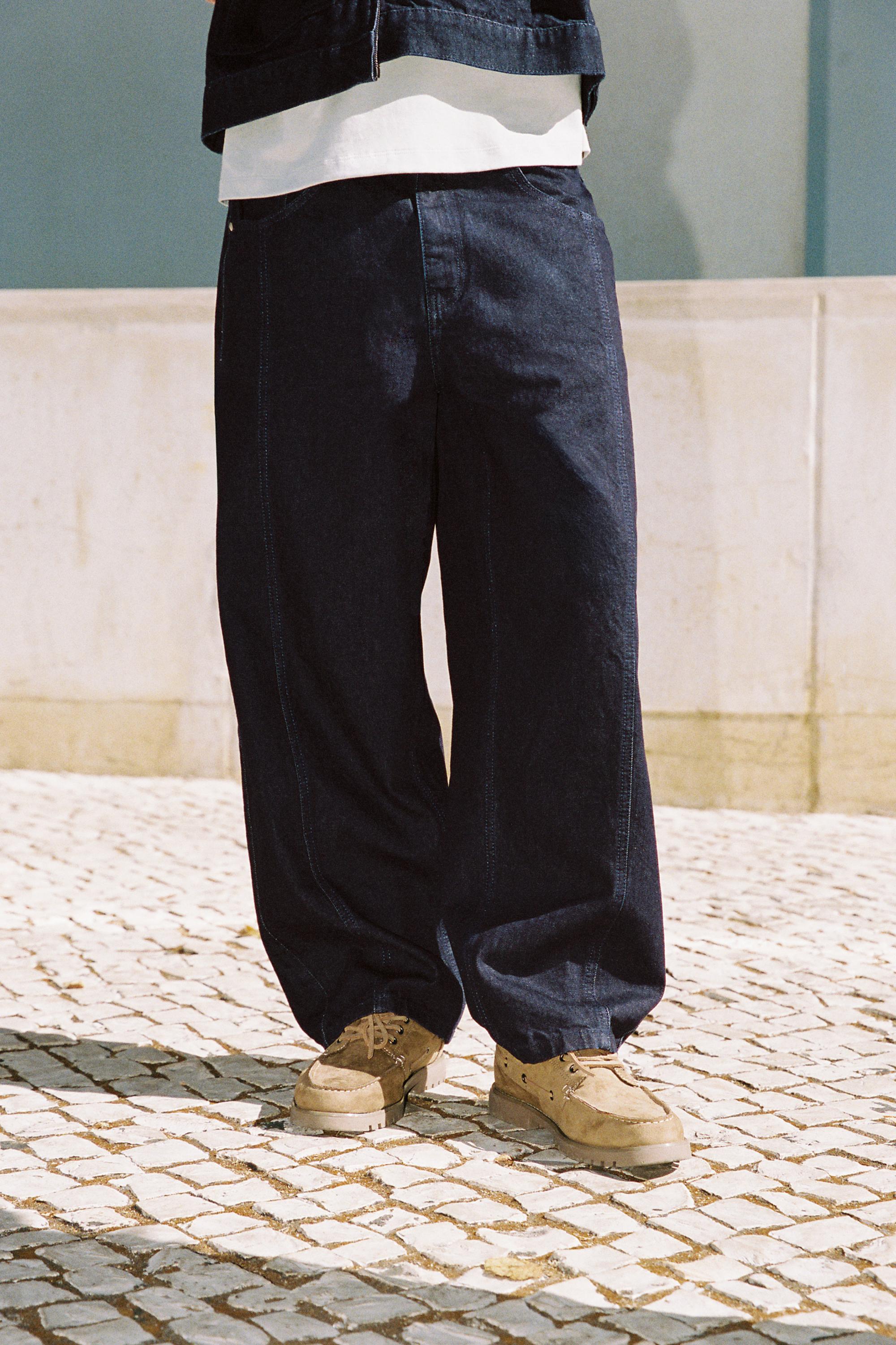 Front seam barrel jeans — Navy