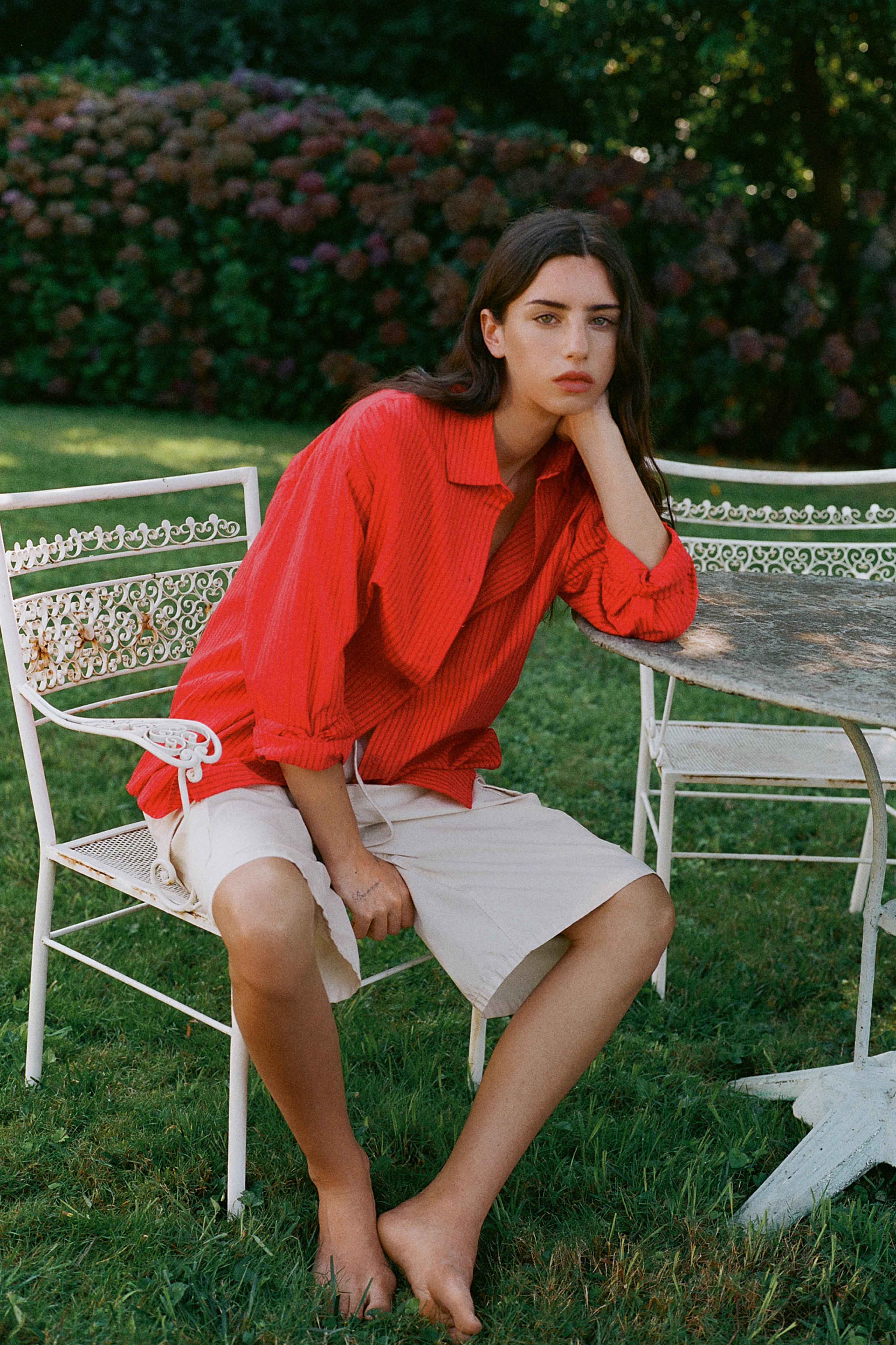 Oversize striped shirt — Red
