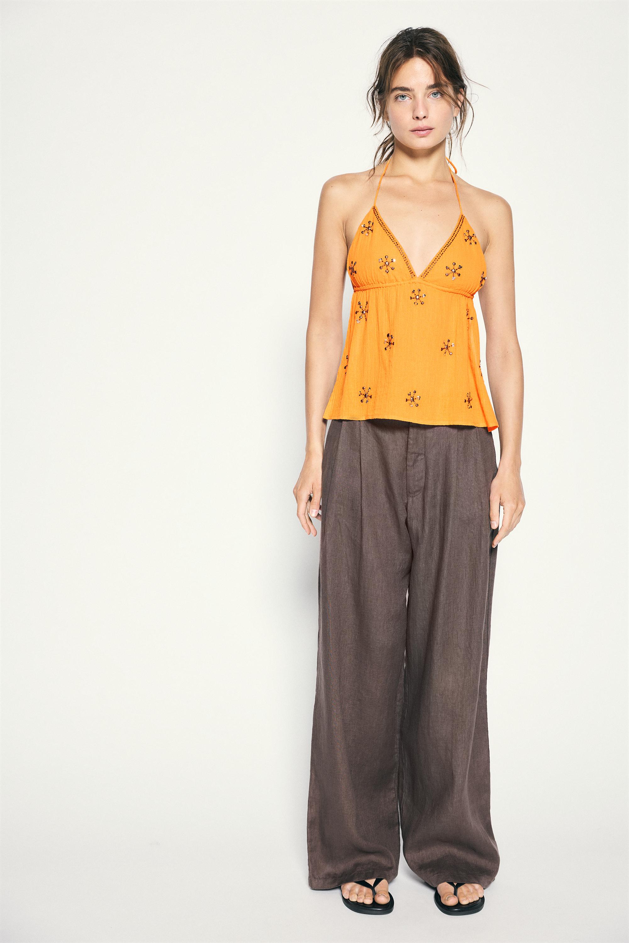 Beaded halter top — Orange