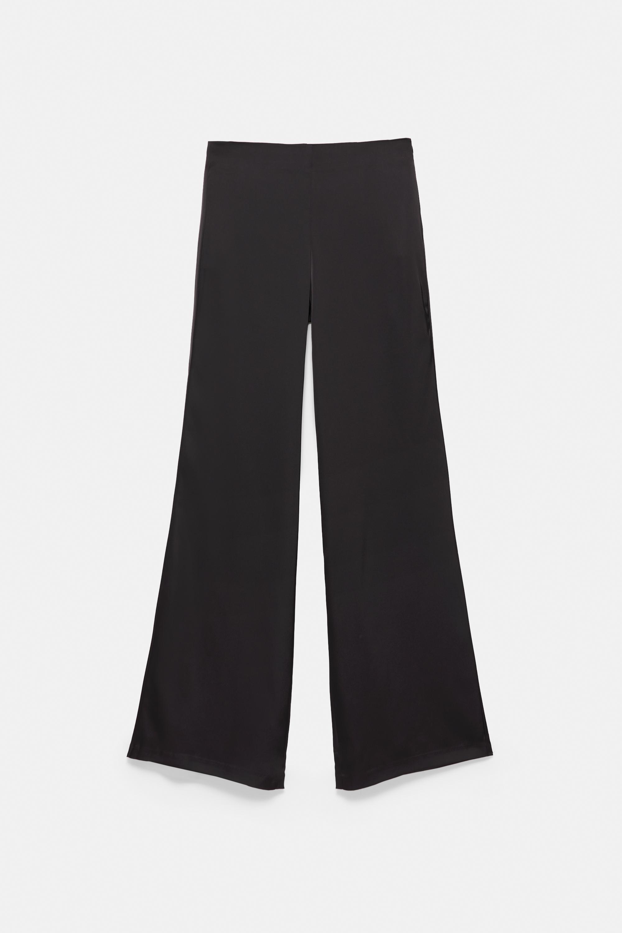 Satin straight-leg trousers — Black