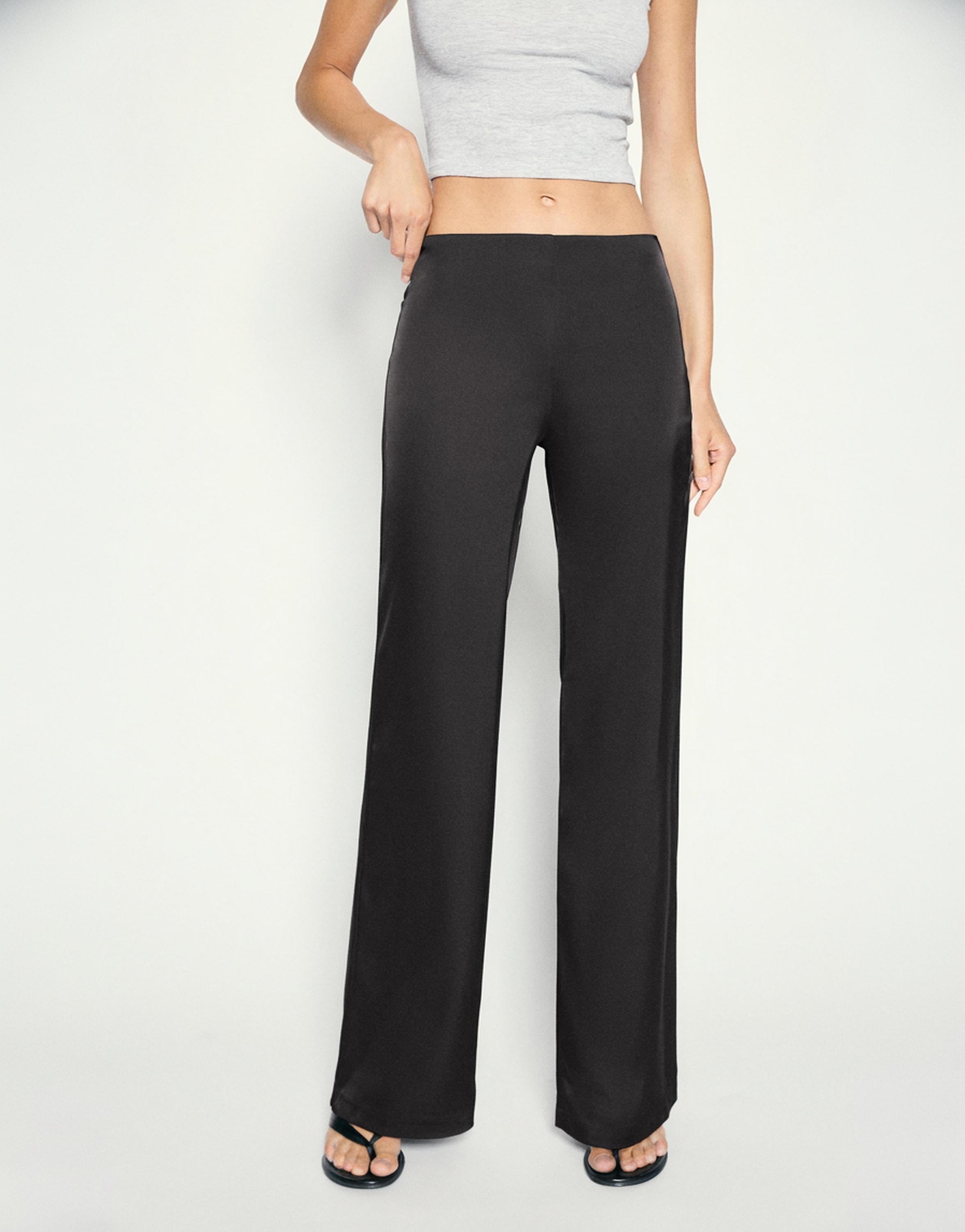 Satin straight-leg trousers — Black
