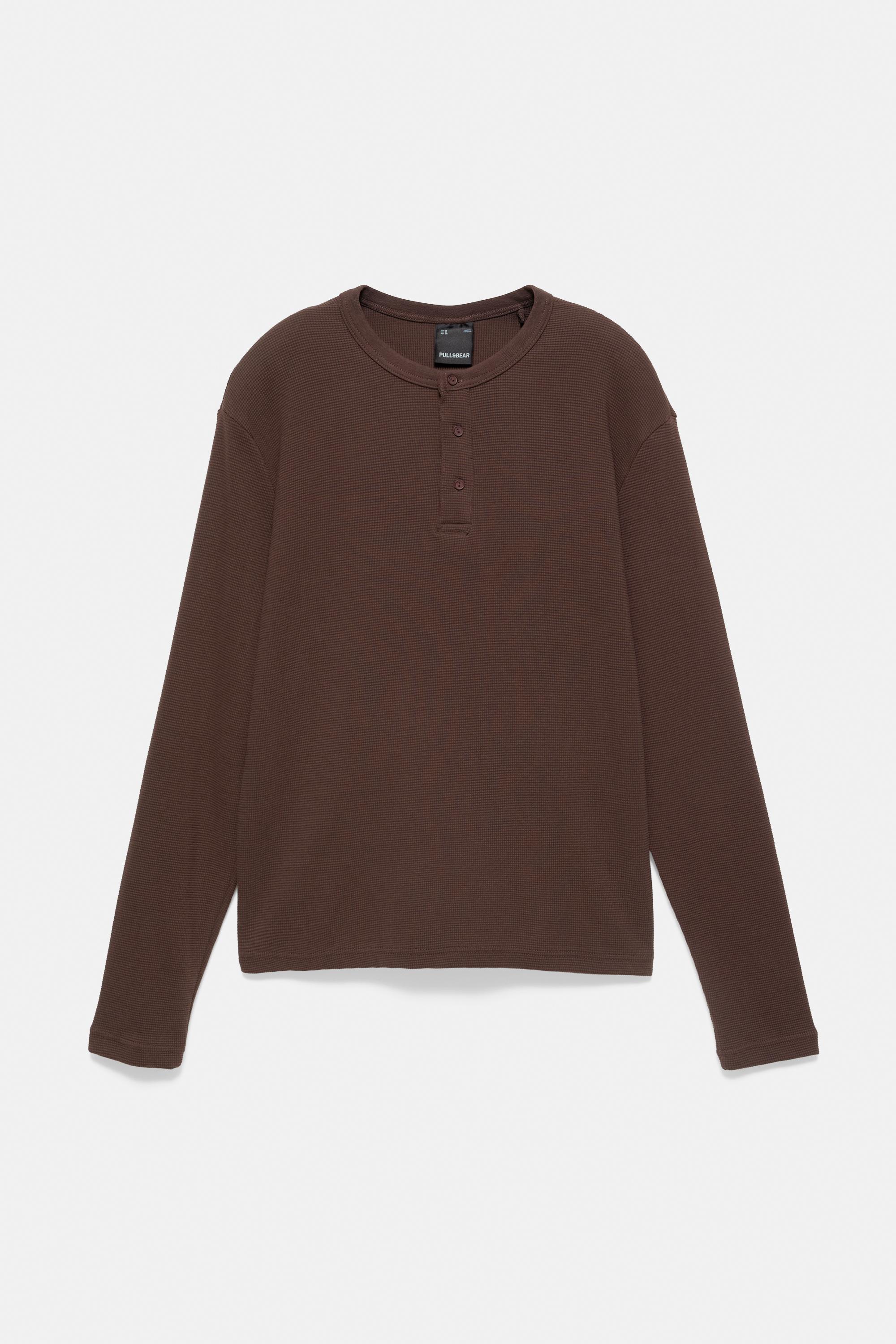 Waffle-knit long sleeve T-shirt — Brown