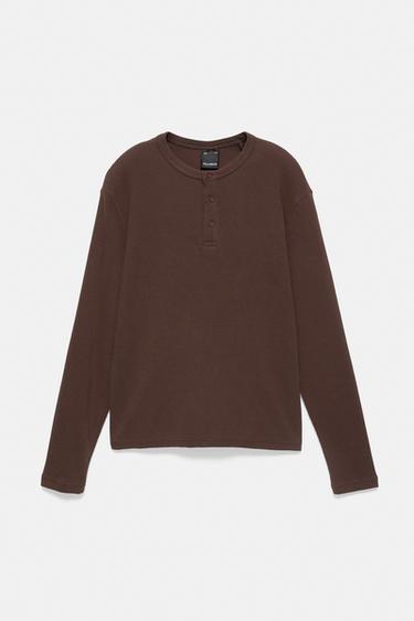 Long sleeve Henley T-shirt — Brown 6