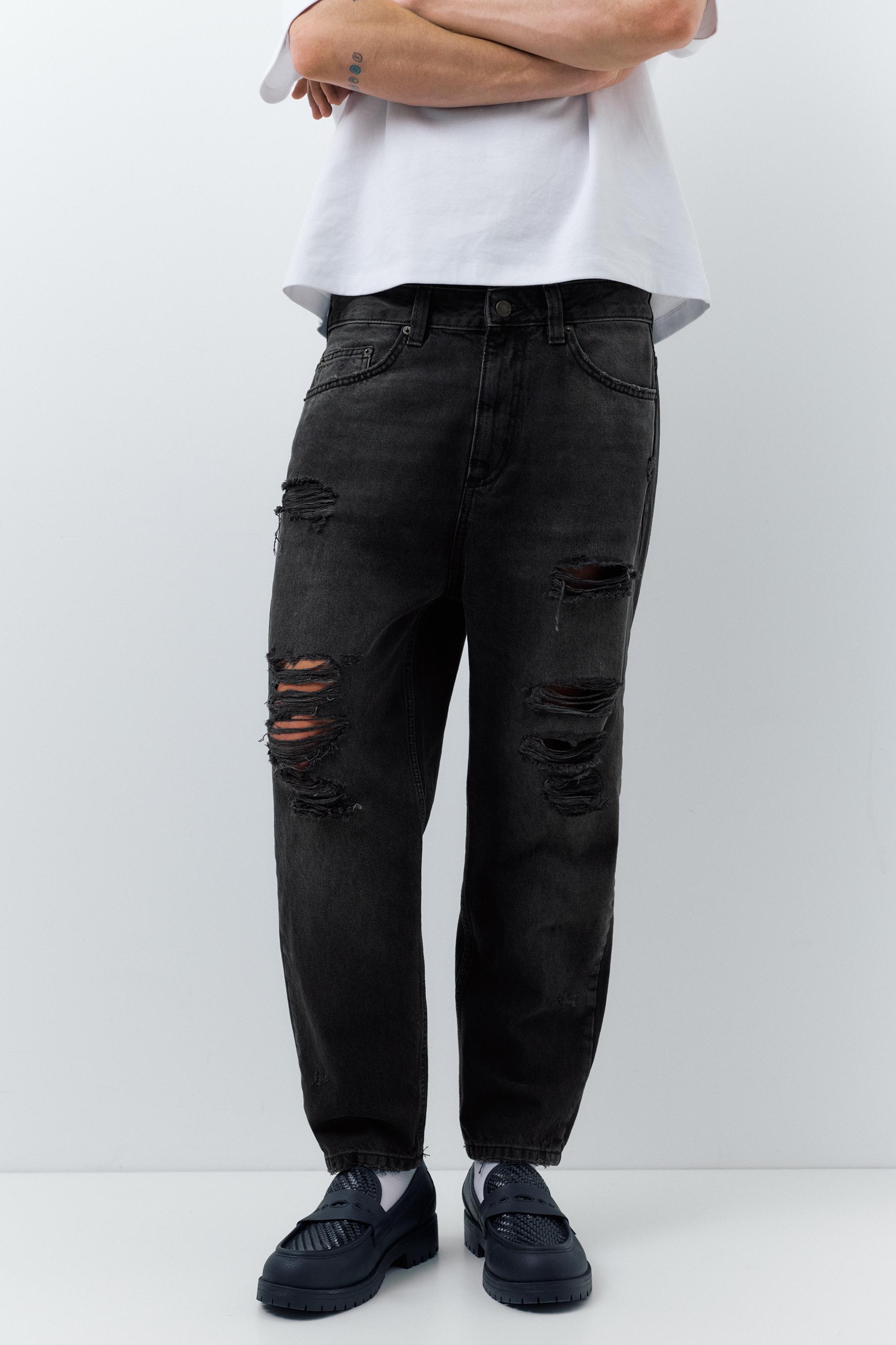 Relaxed fit ripped jeans — Faded black