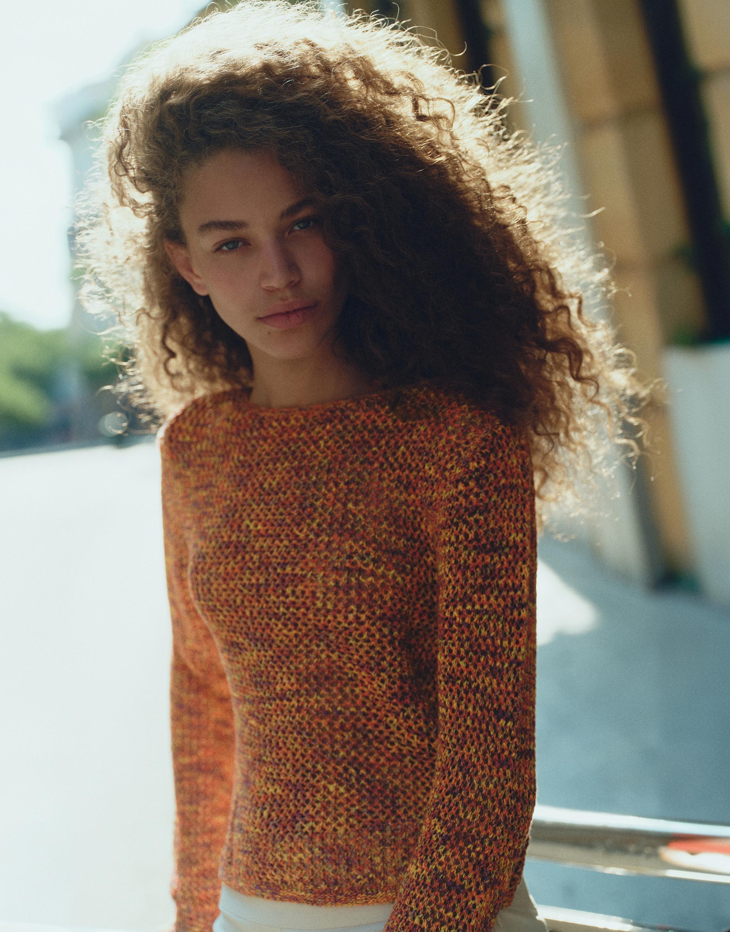 Space dye cutwork jumper — Orange
