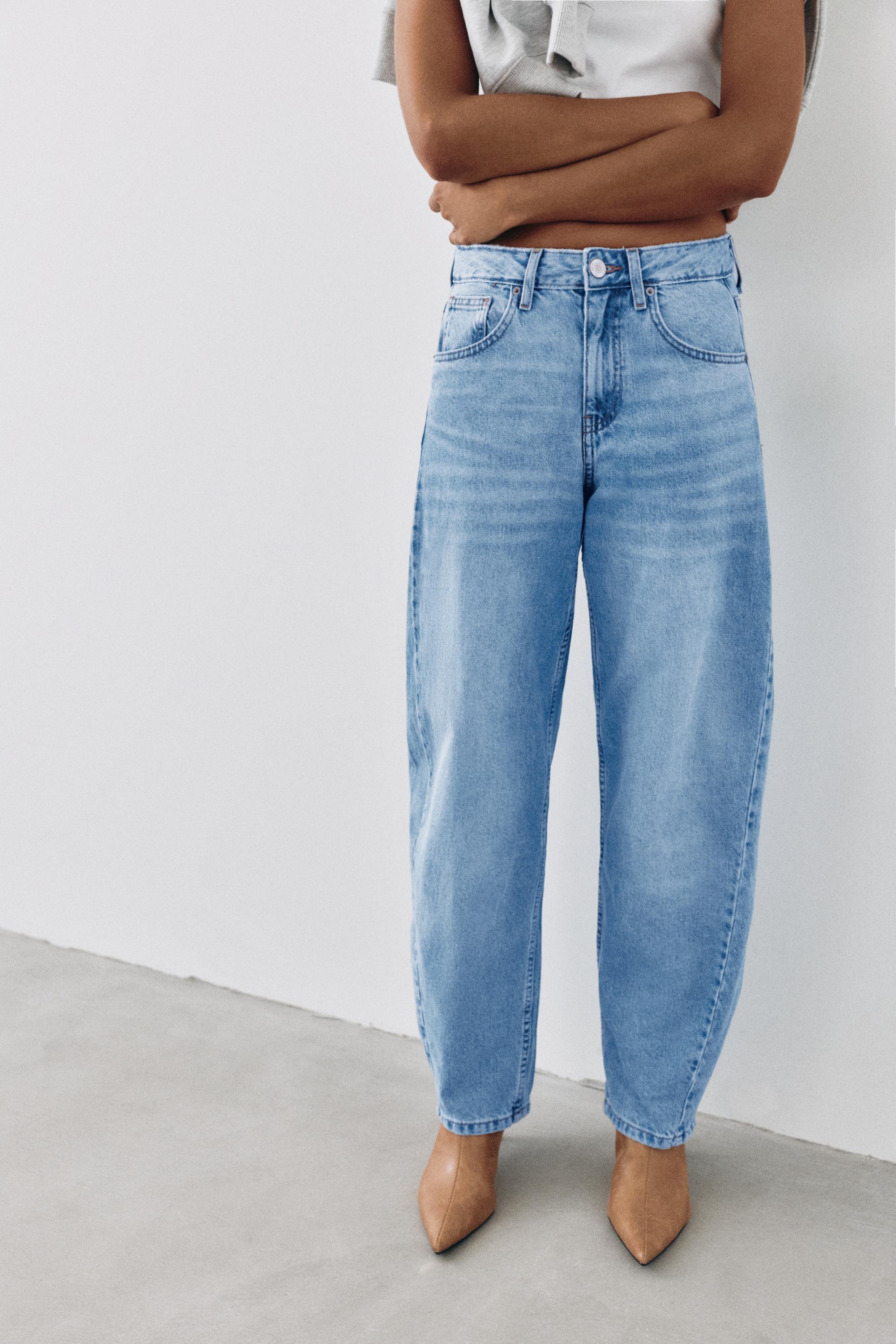 Low-rise barrel jeans — Medium blue