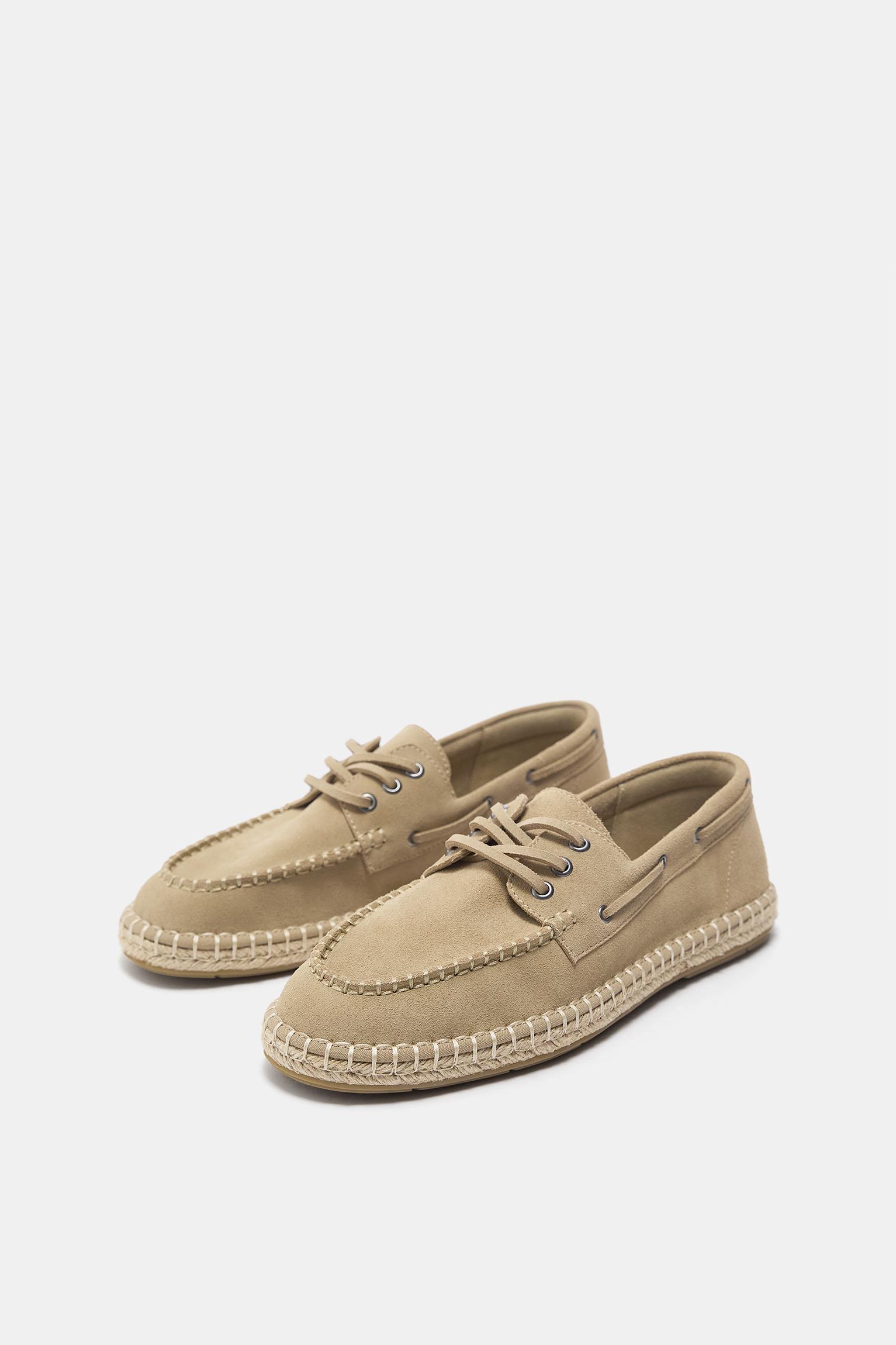 Leather jute boat shoes — Ecru