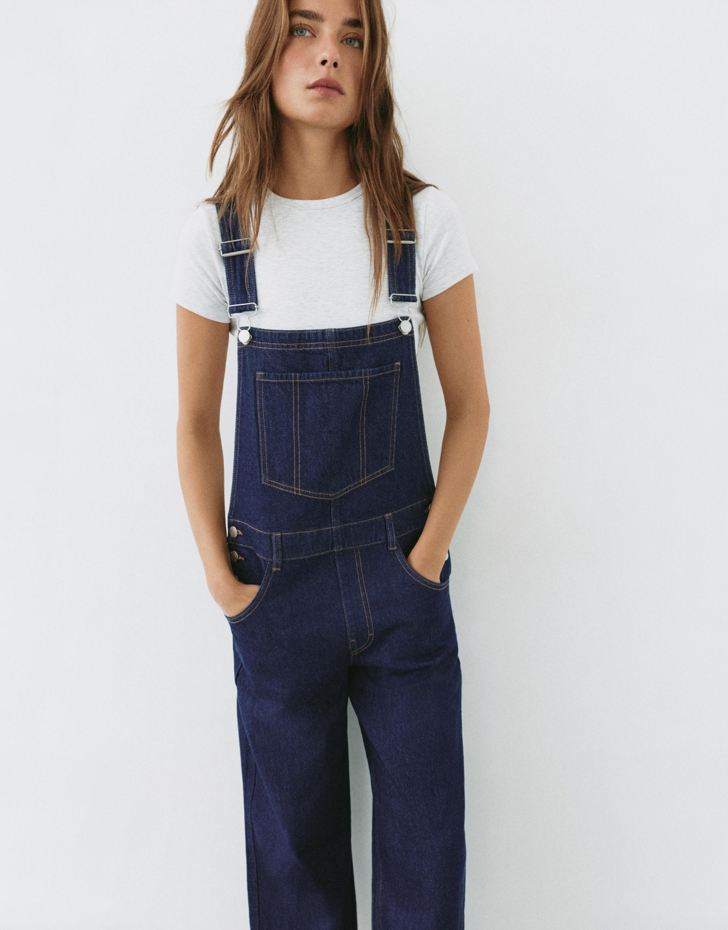 Long denim dungarees — Ink blue