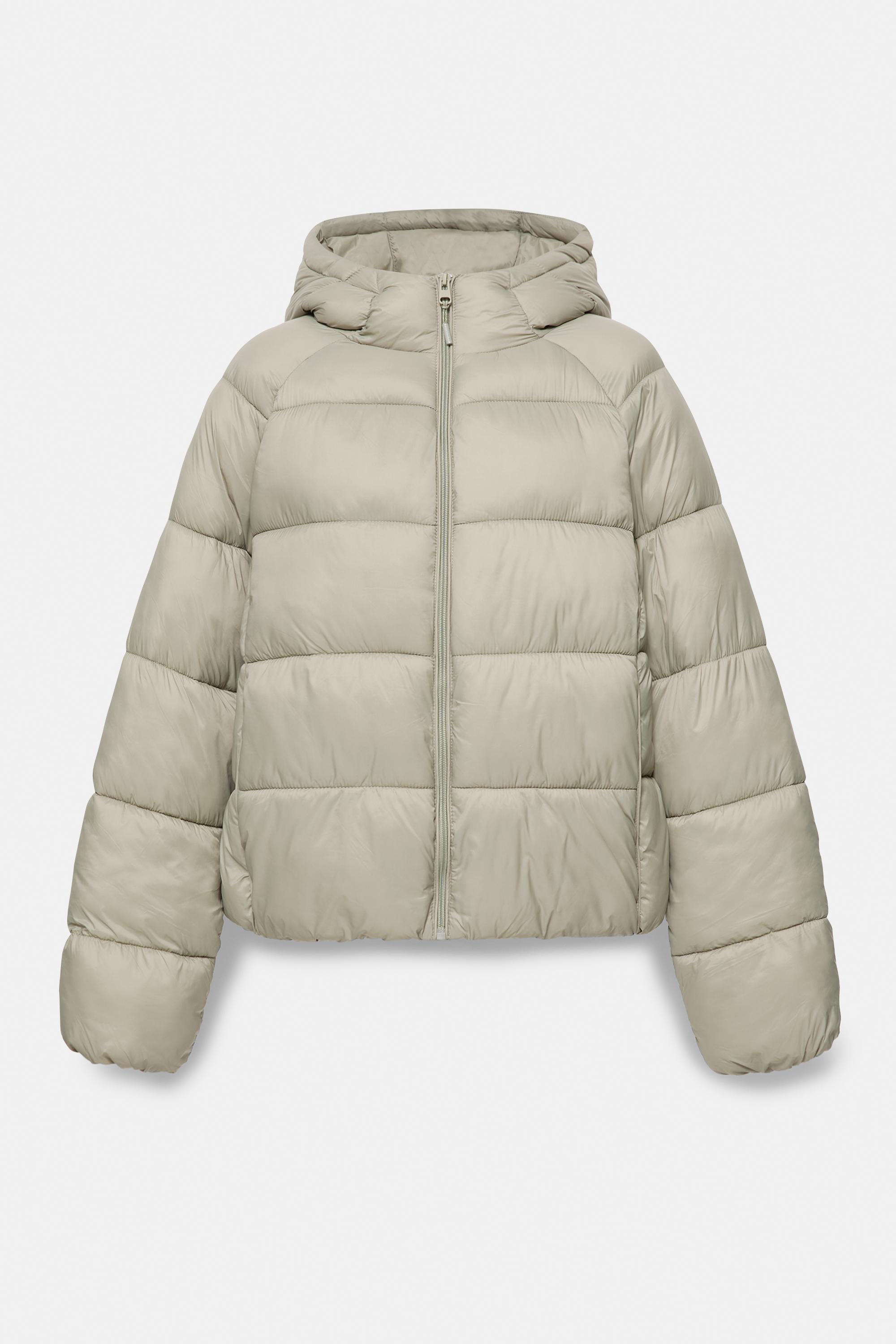 Hooded puffer jacket — Pale khaki (alternate view)