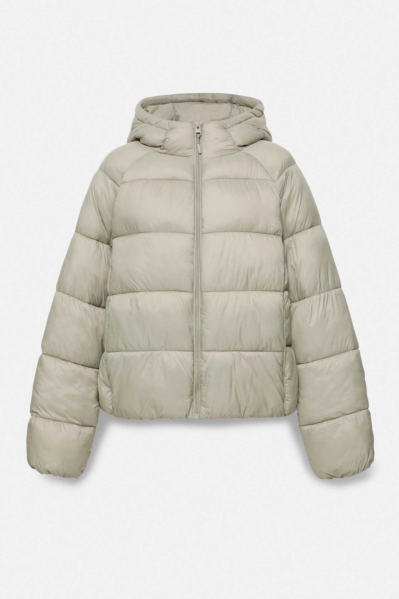 Hooded puffer jacket — Pale khaki