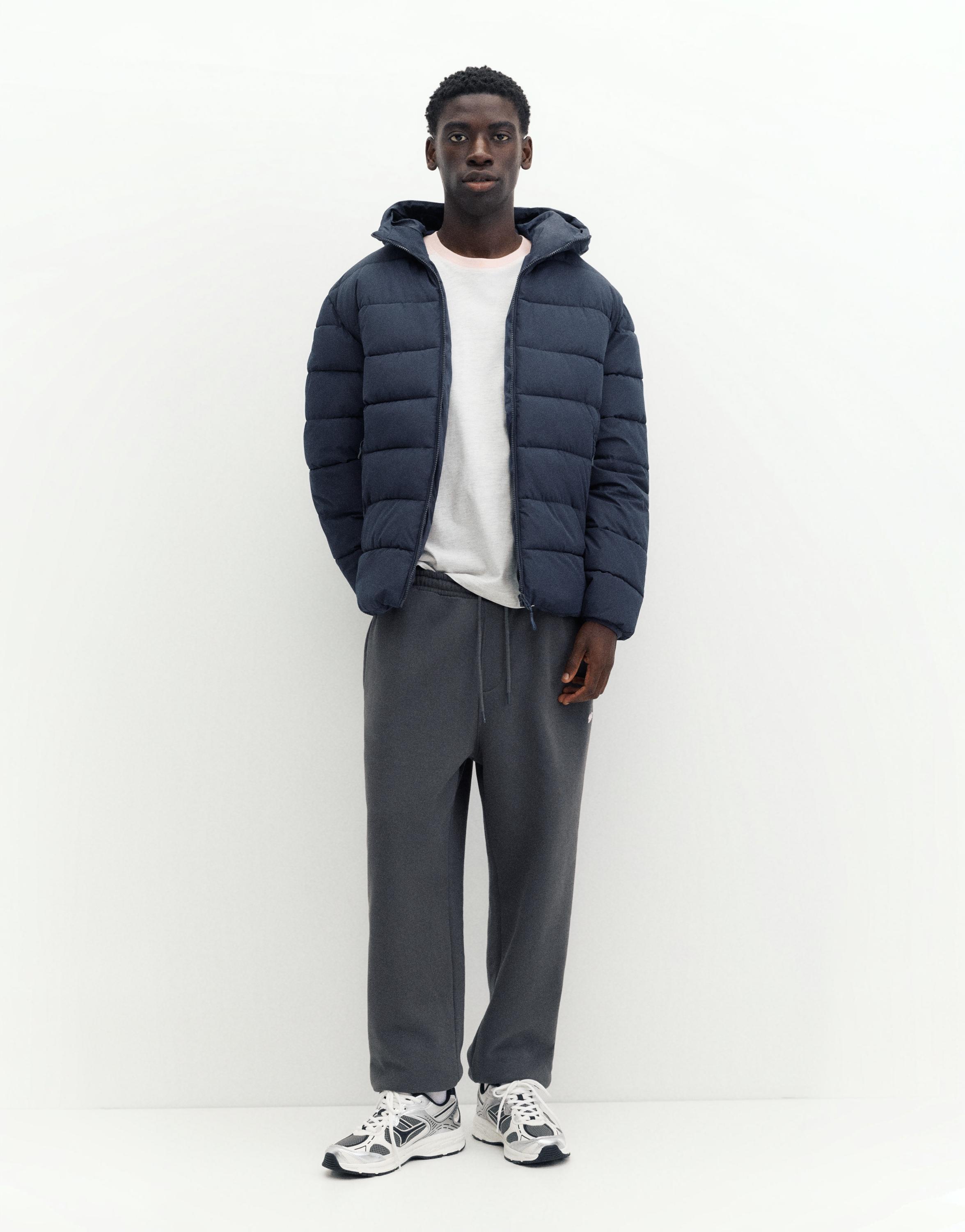 Puffer jacket with hood — Dark blue