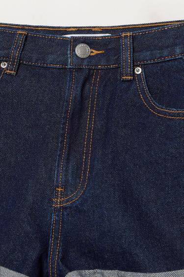 Denim mom fit shorts with turn-up hems — Navy 7