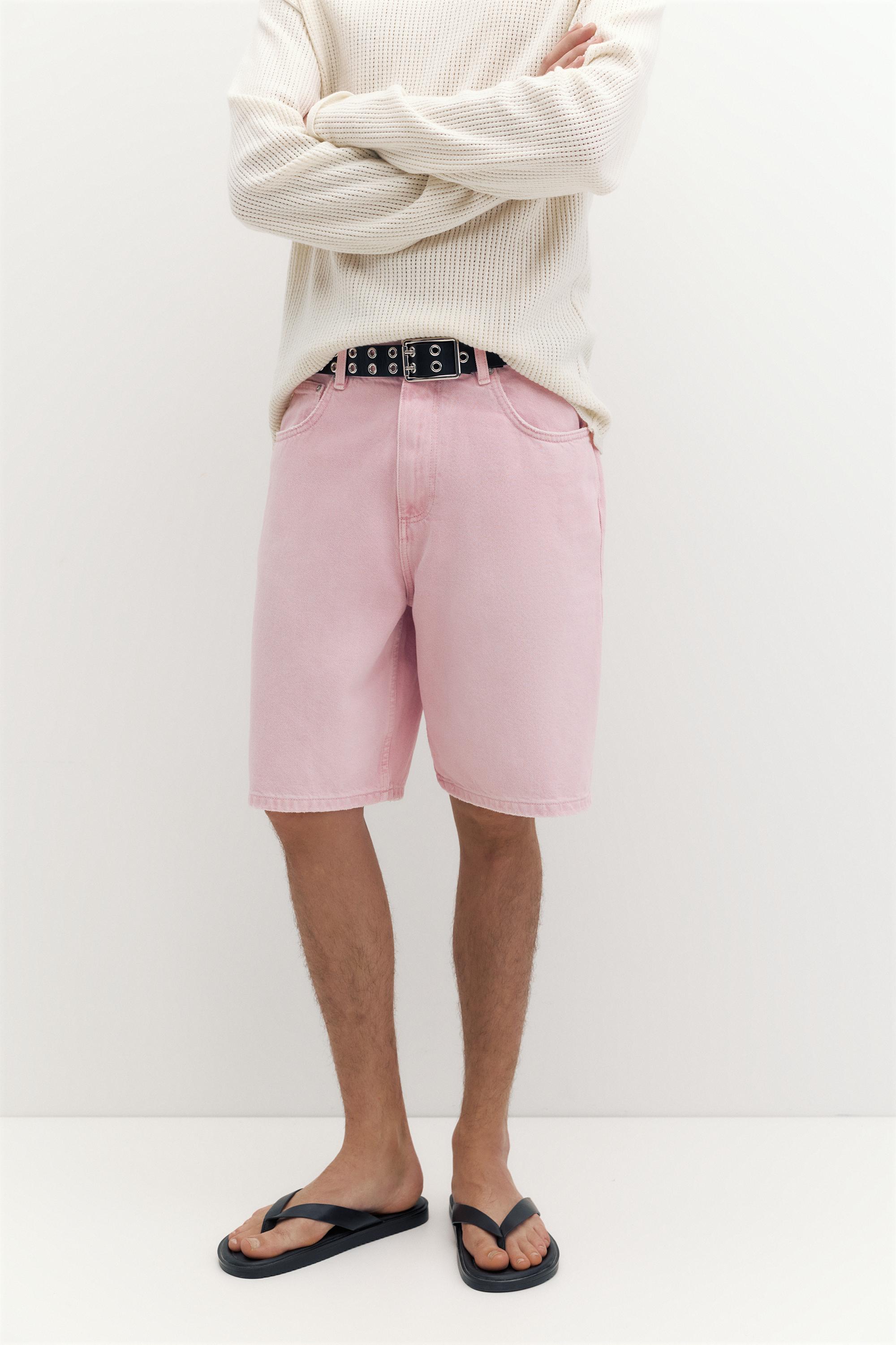 Baggy denim Bermuda shorts — Rose pink