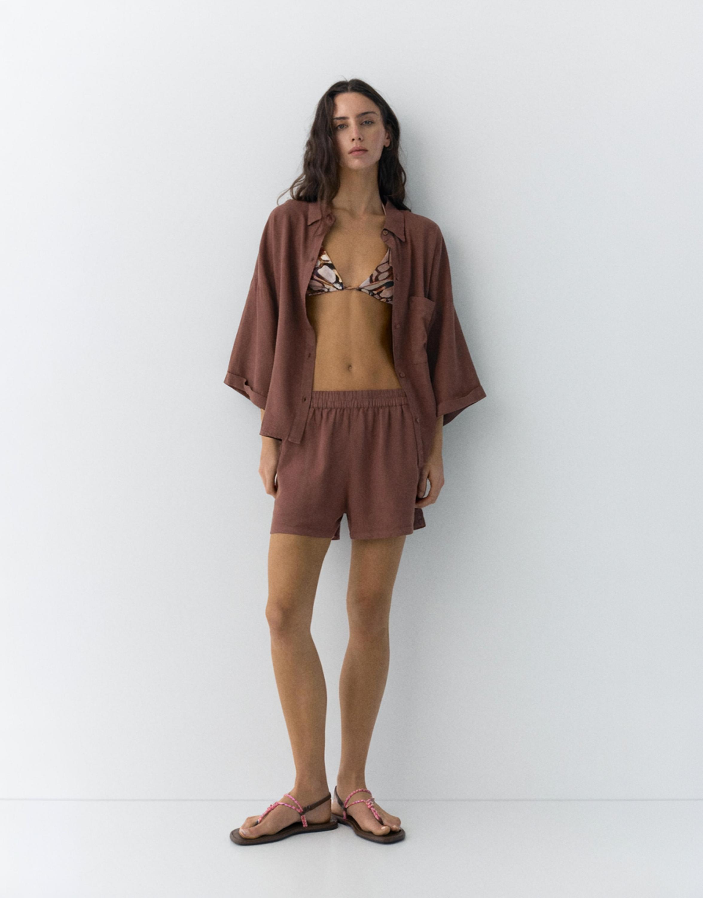 Linen blend shorts — Brown