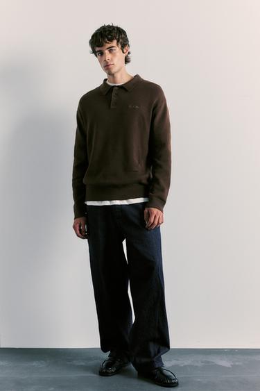 Long sleeve knit polo shirt — Brown 4