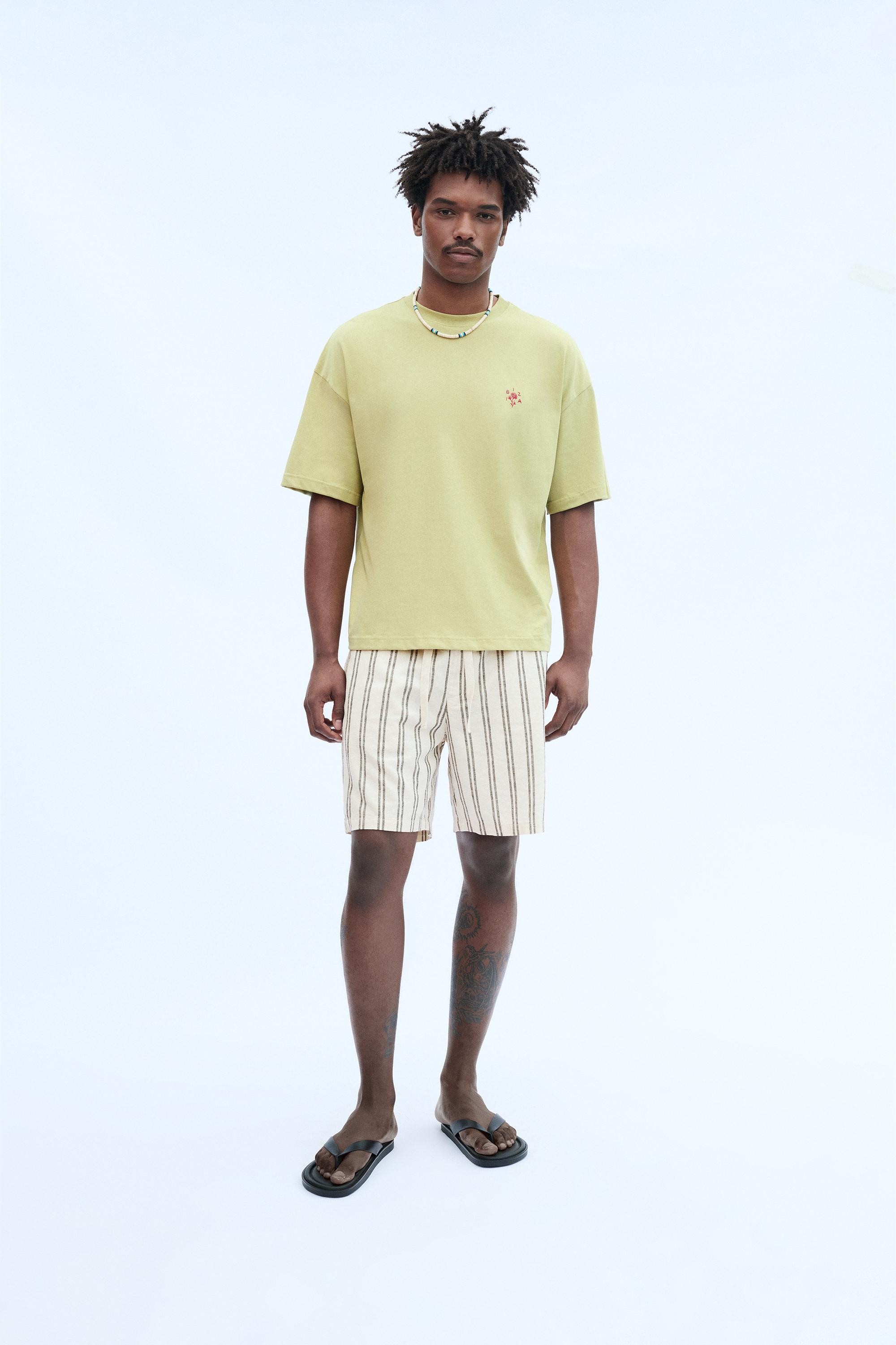 Linen blend jogger Bermuda shorts — White/Marble