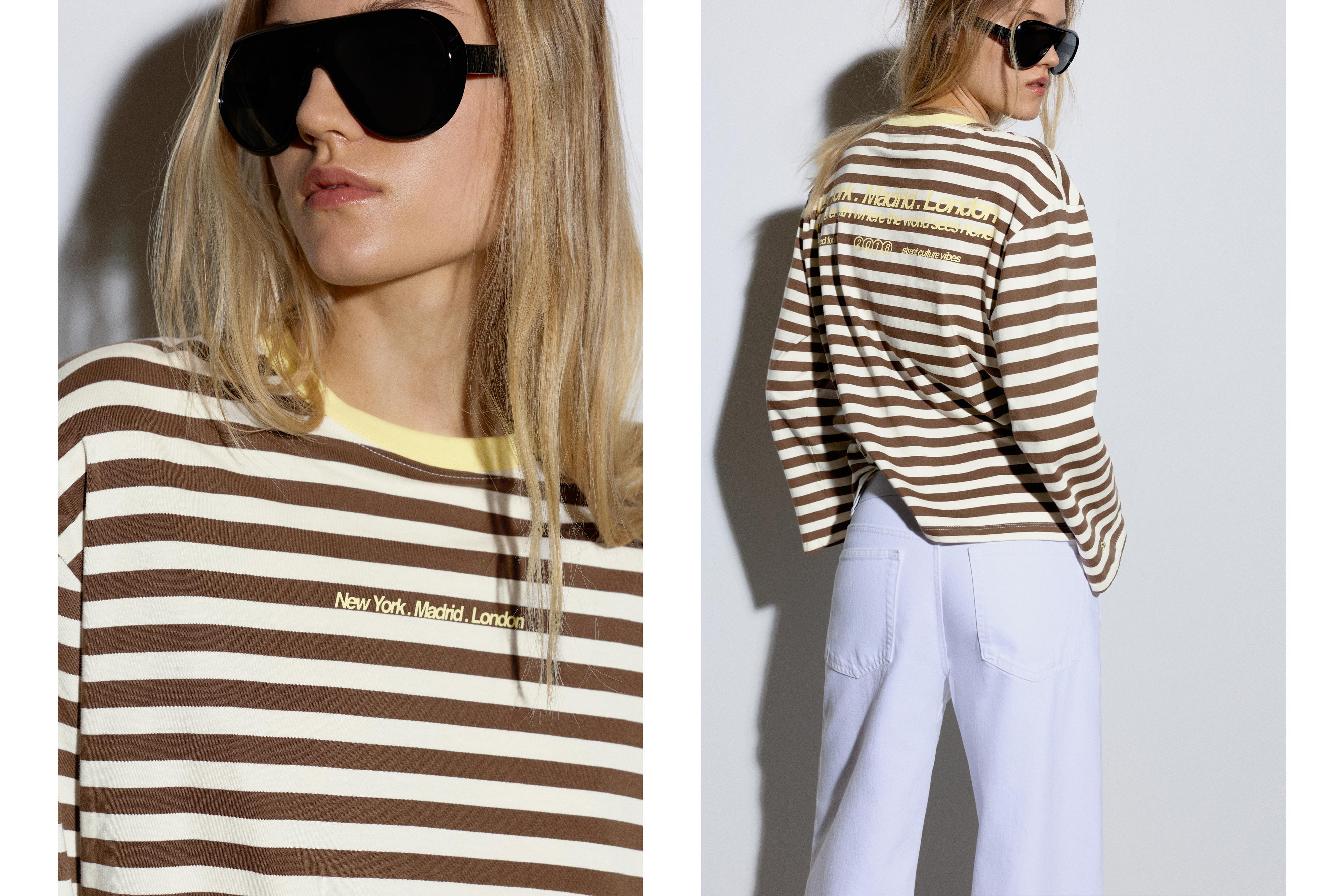 Oversize striped T-shirt — Brown