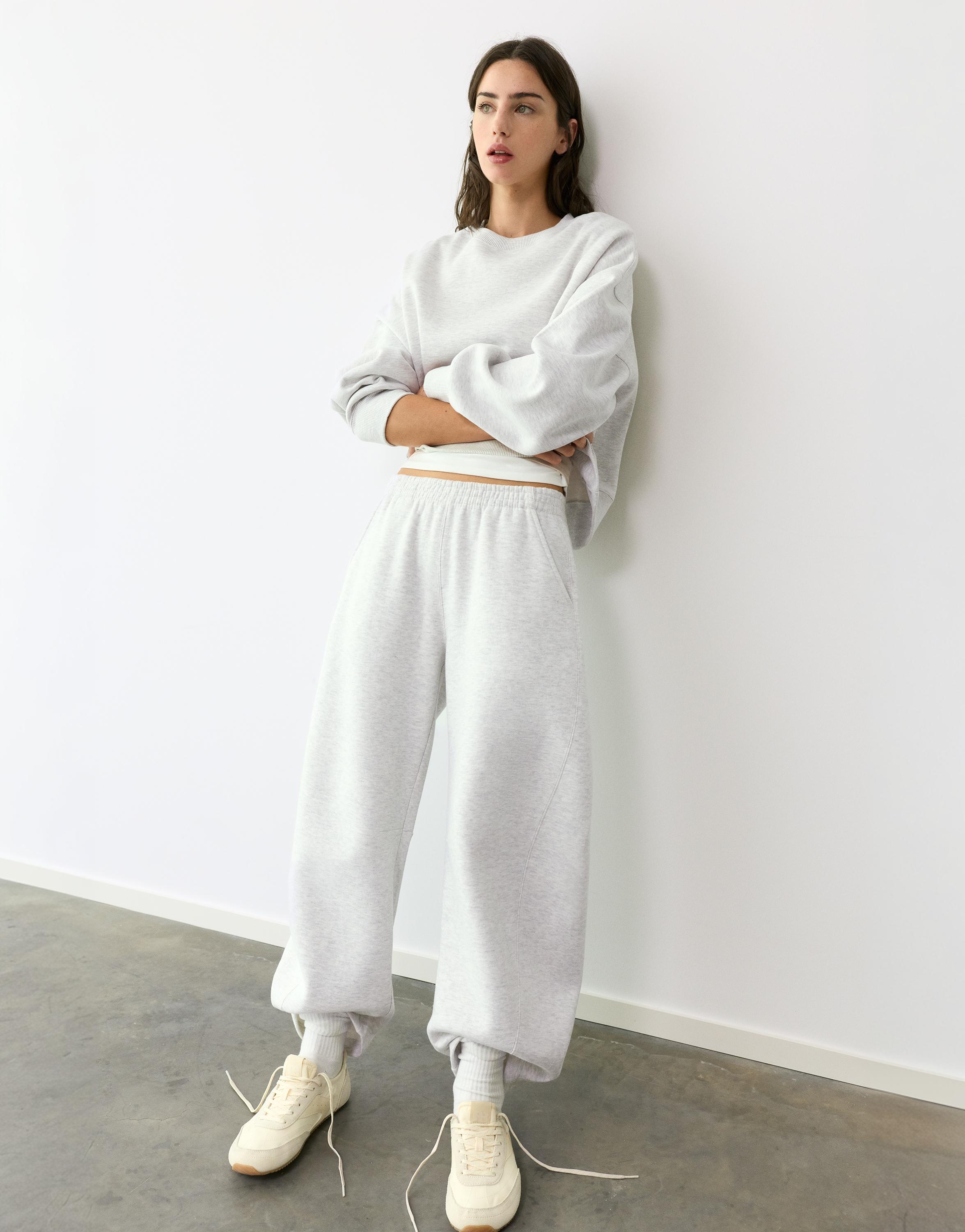Barrel-leg joggers — Grey marl