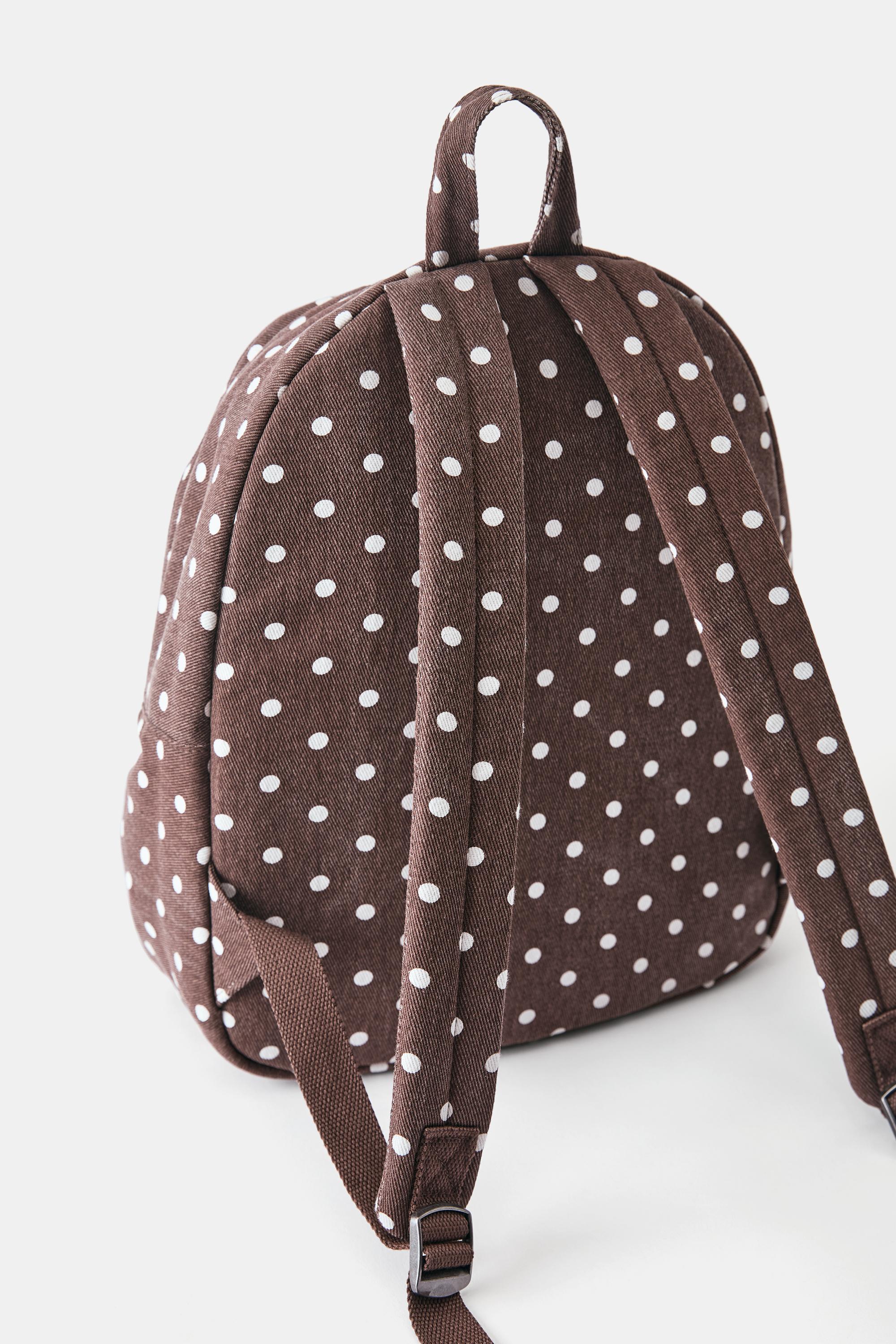 Canvas polka dot backpack — Brown