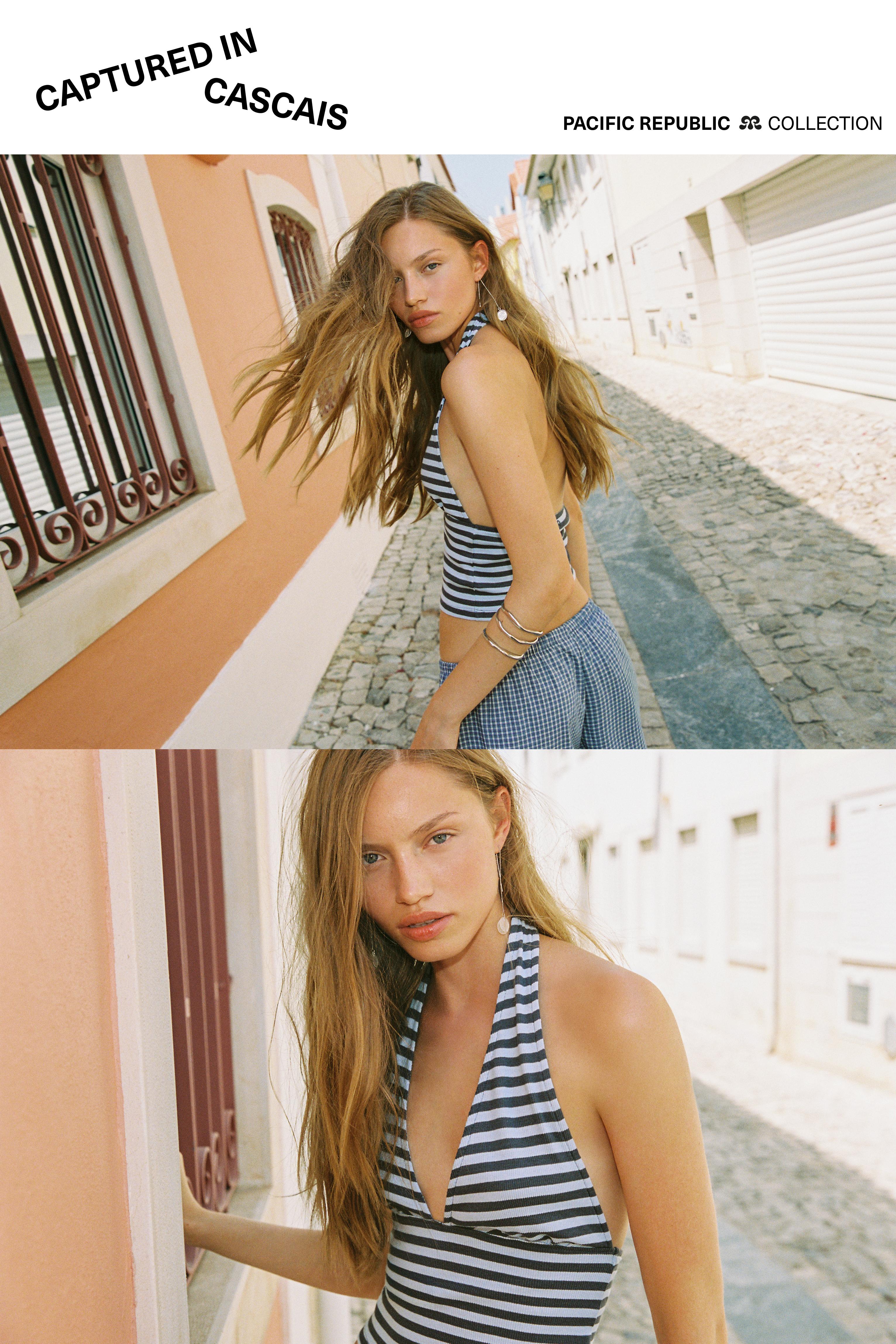 Striped halter top — Bluish grey