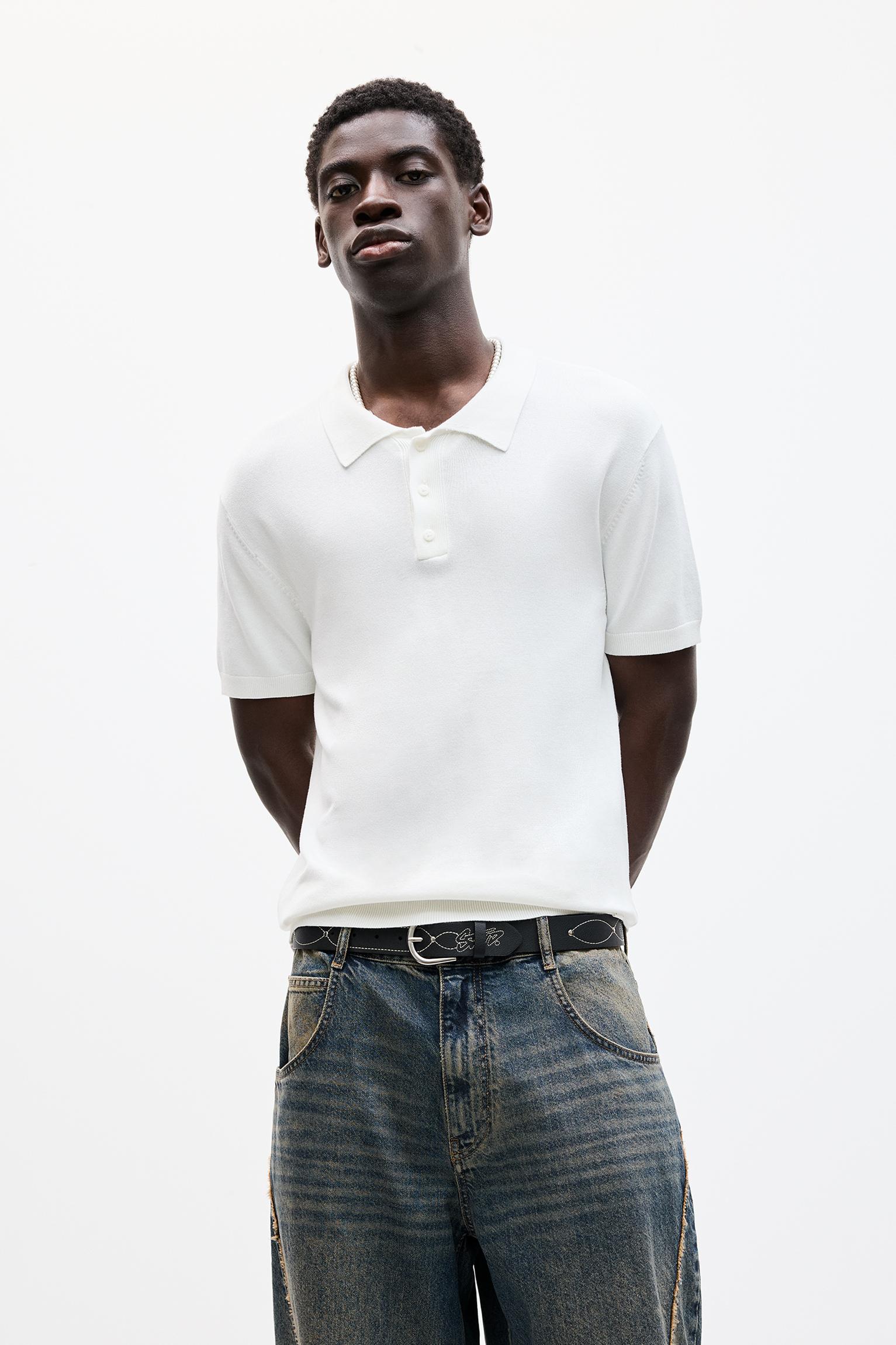 Strick-Poloshirt Mit Kurzen Ärmeln