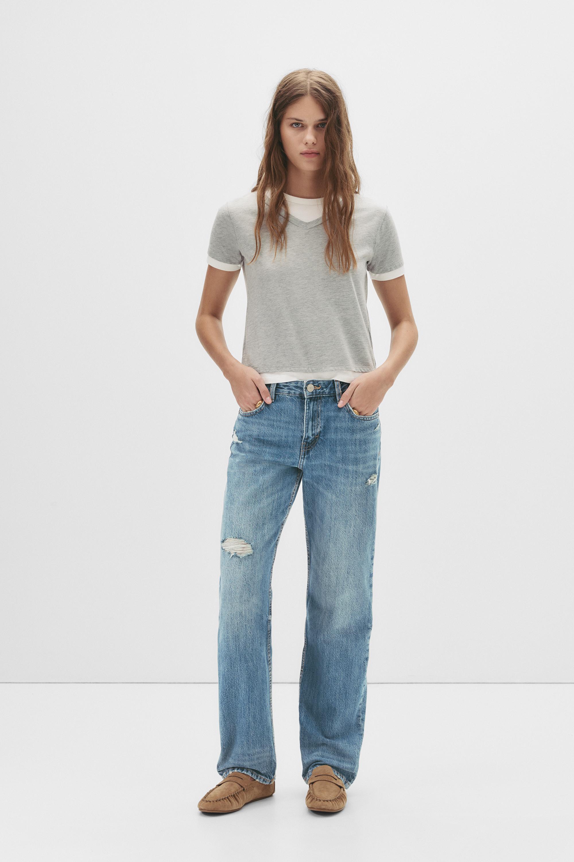 Mid-waist straight-leg jeans — Grey blue