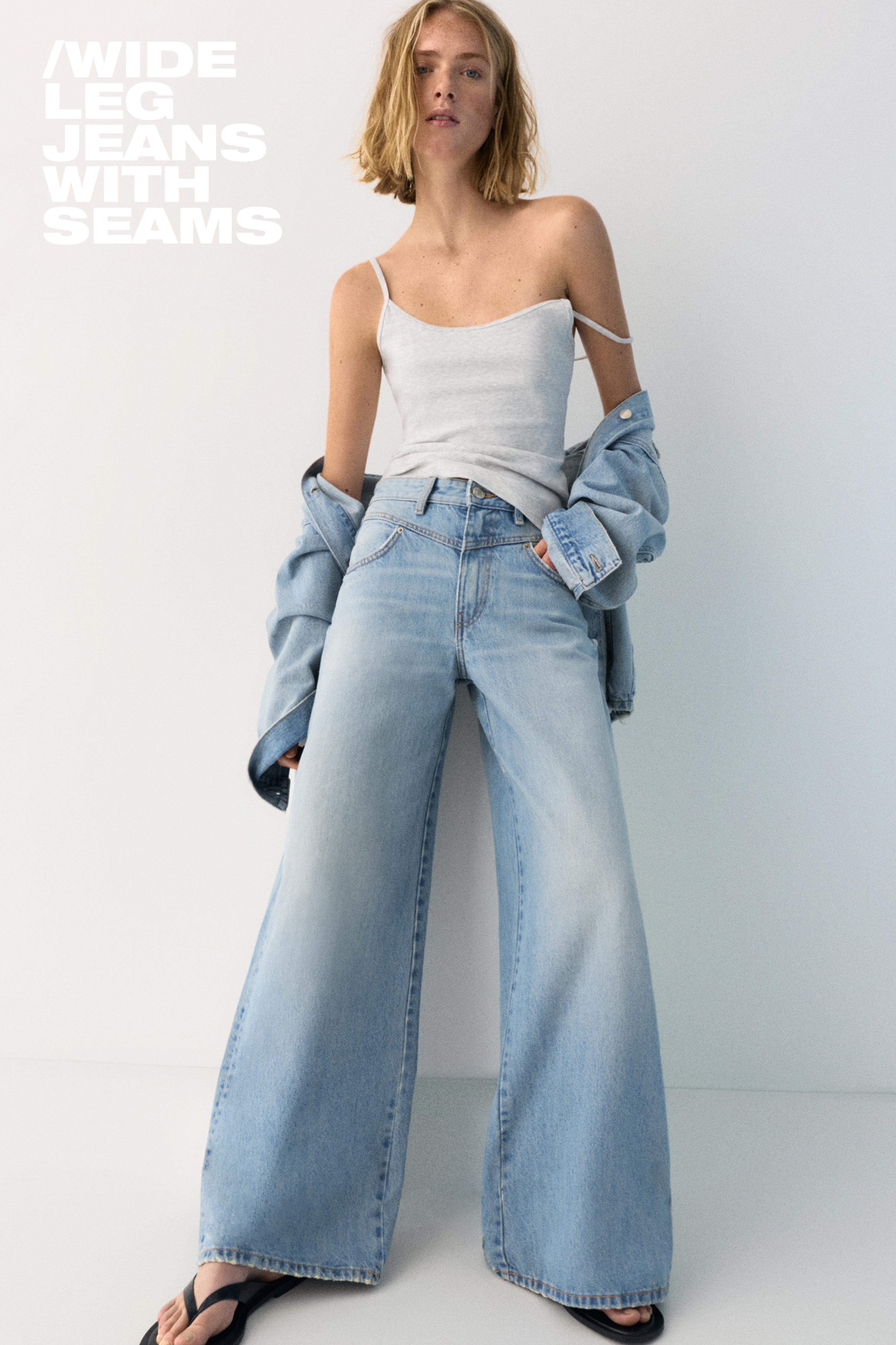 Super wide-leg jeans with seams — Pale blue