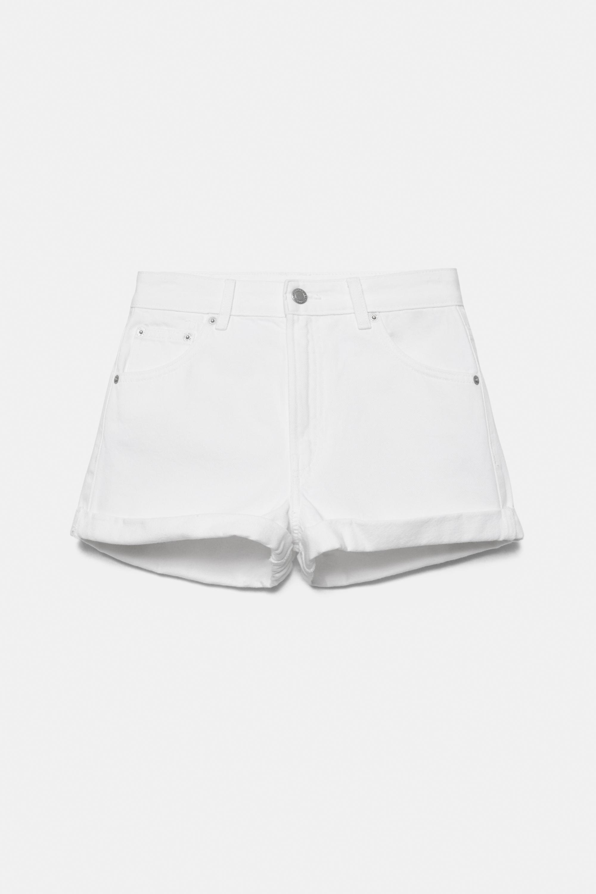Denim mom fit shorts with turn-up hems — White