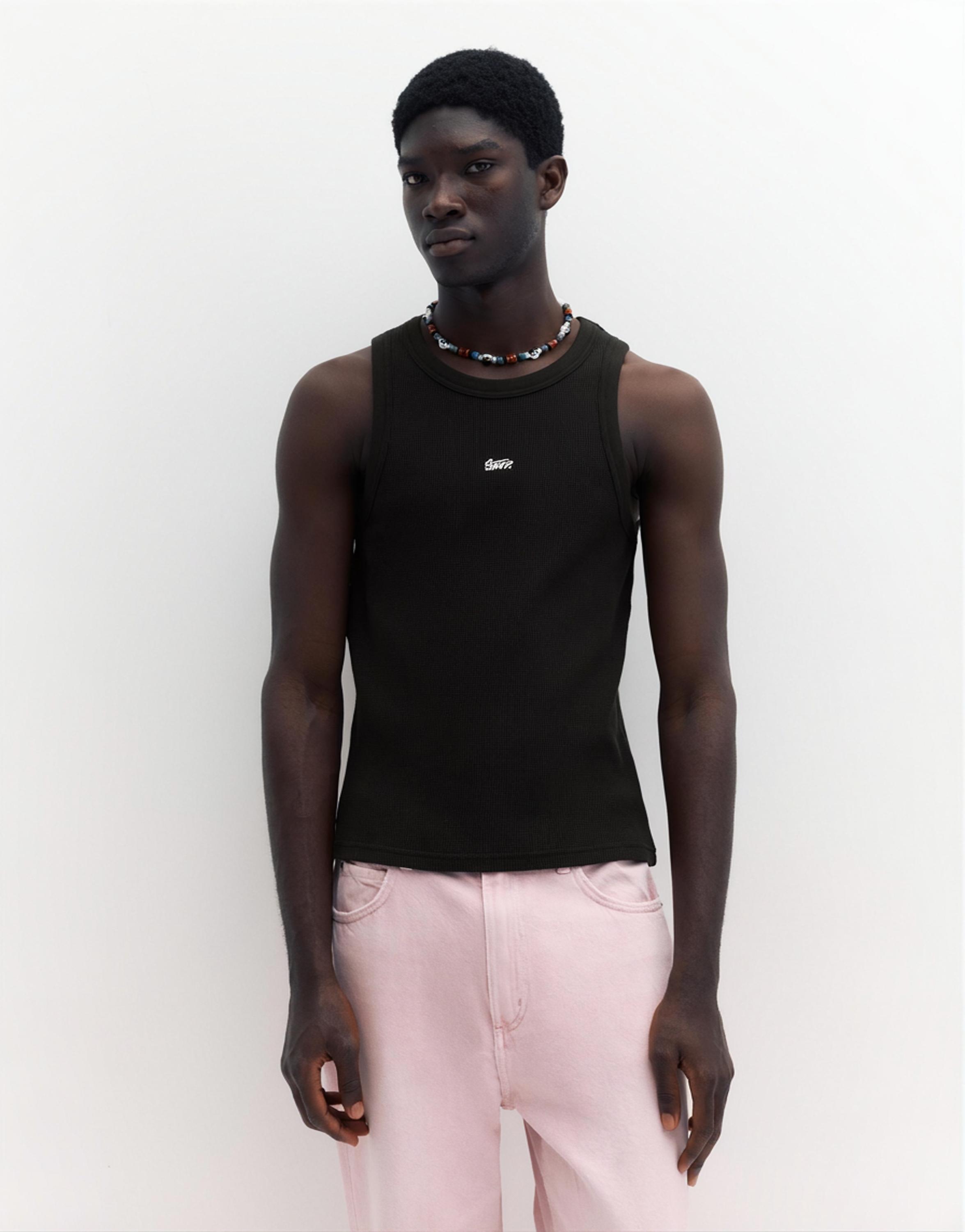 STWD waffle-knit vest — Black