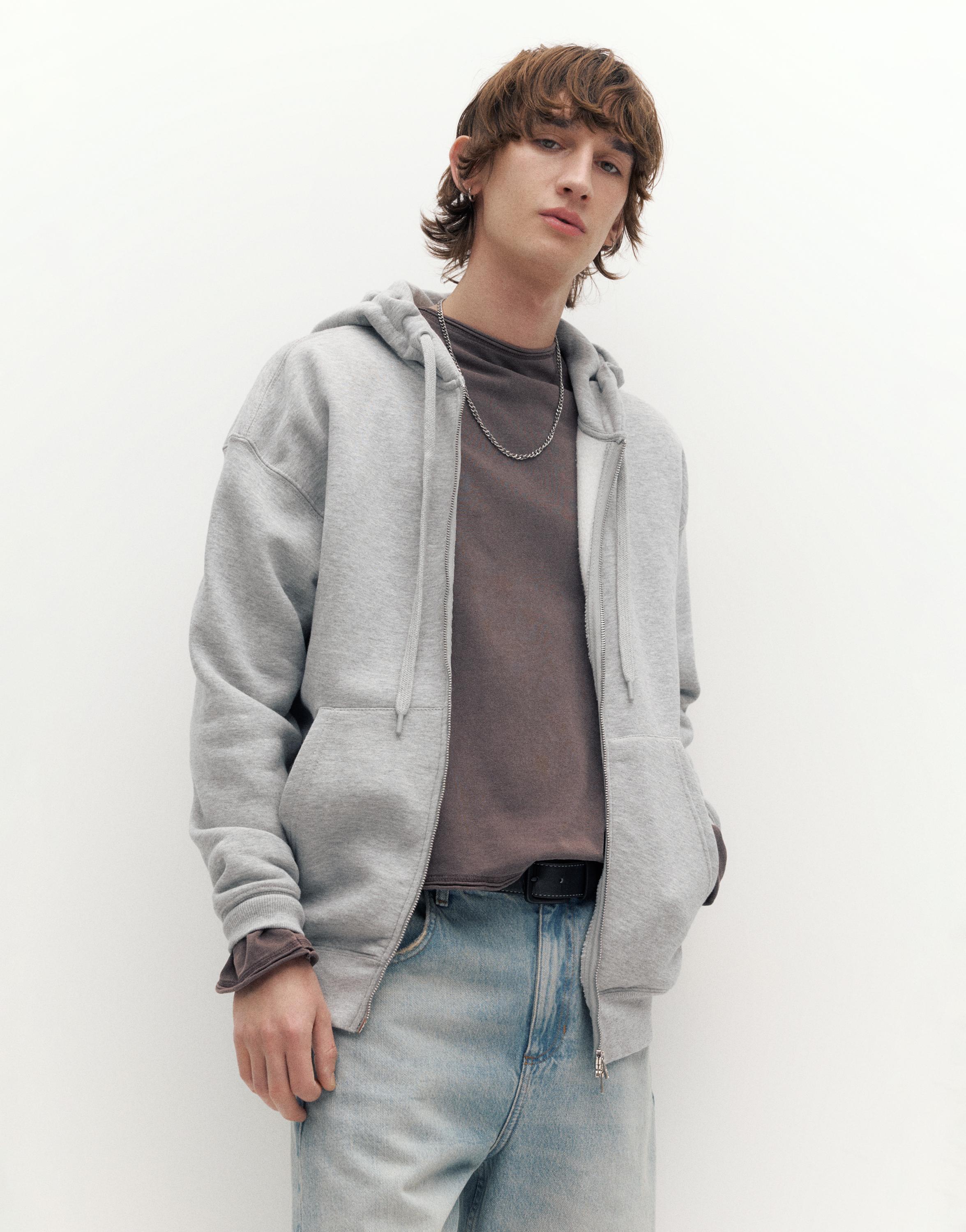 Basic kapüşonlu fermuarlı sweatshirt - Görsel 14