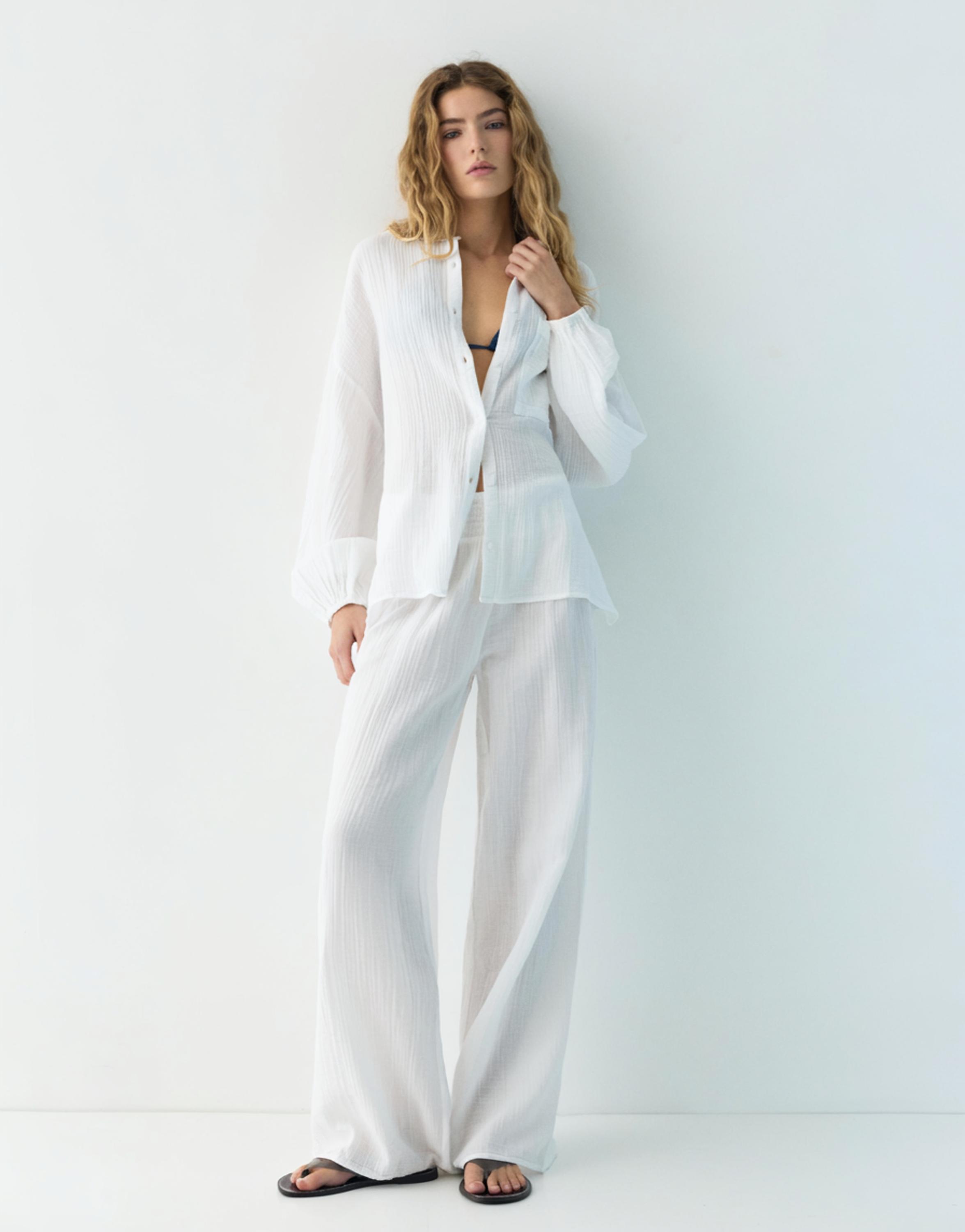 Hakim yaka Şile bezi gömlek - Görsel 7